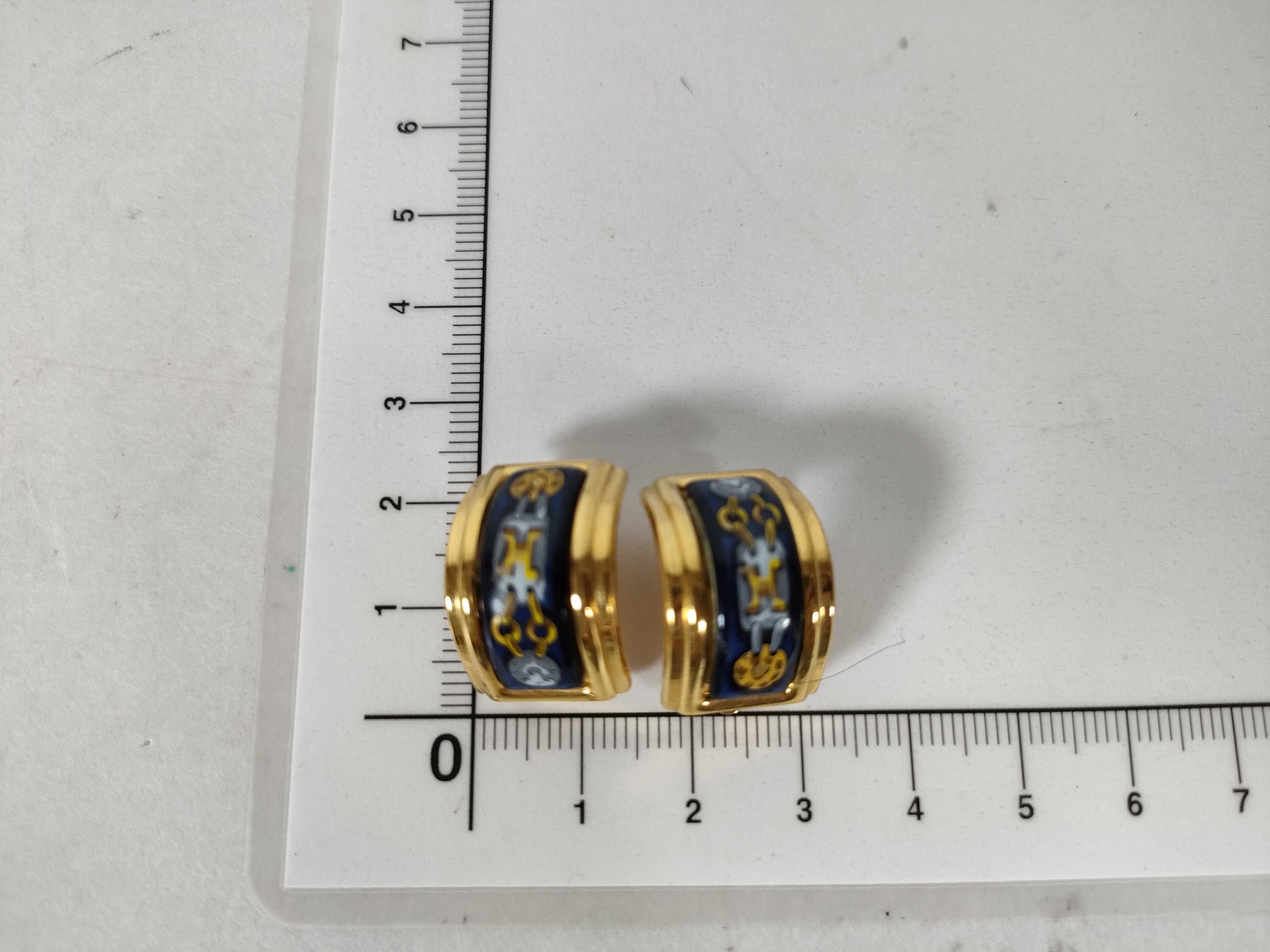 enamel earrings, cloisonné, blue, H logo earrings — view 2