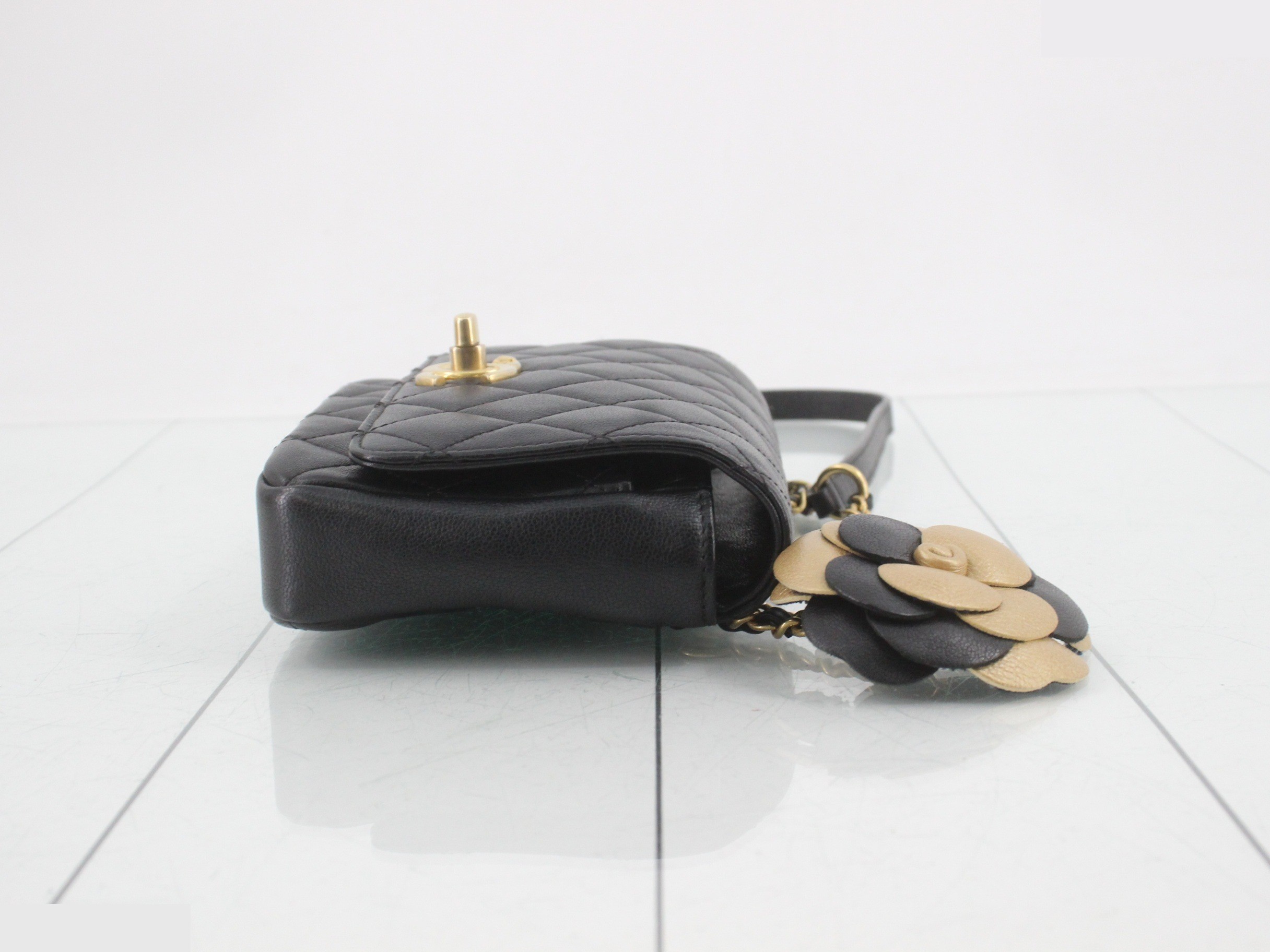 Matelassé Chain Shoulder Bag, Black — view 3