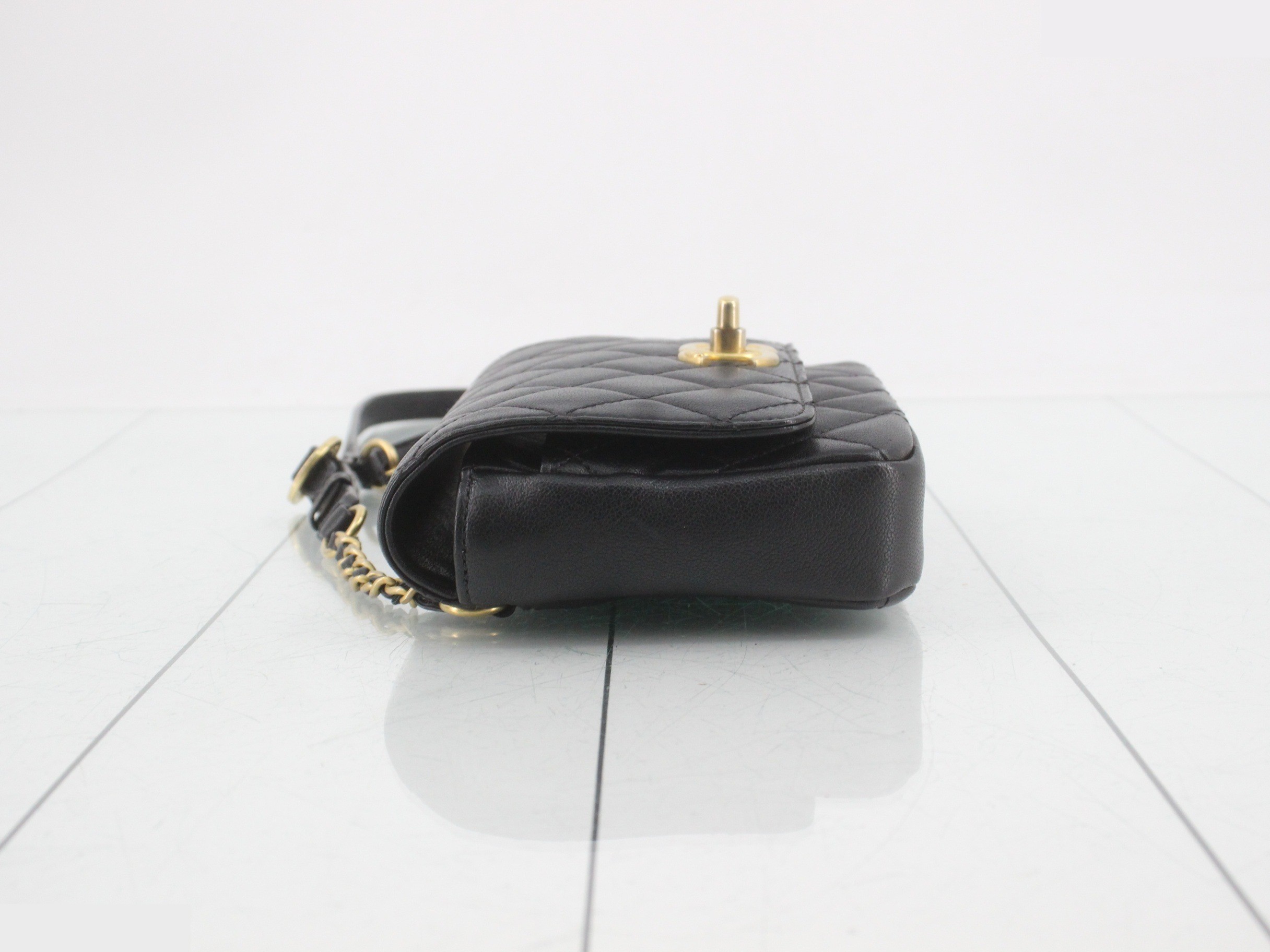 Matelassé Chain Shoulder Bag, Black — view 4