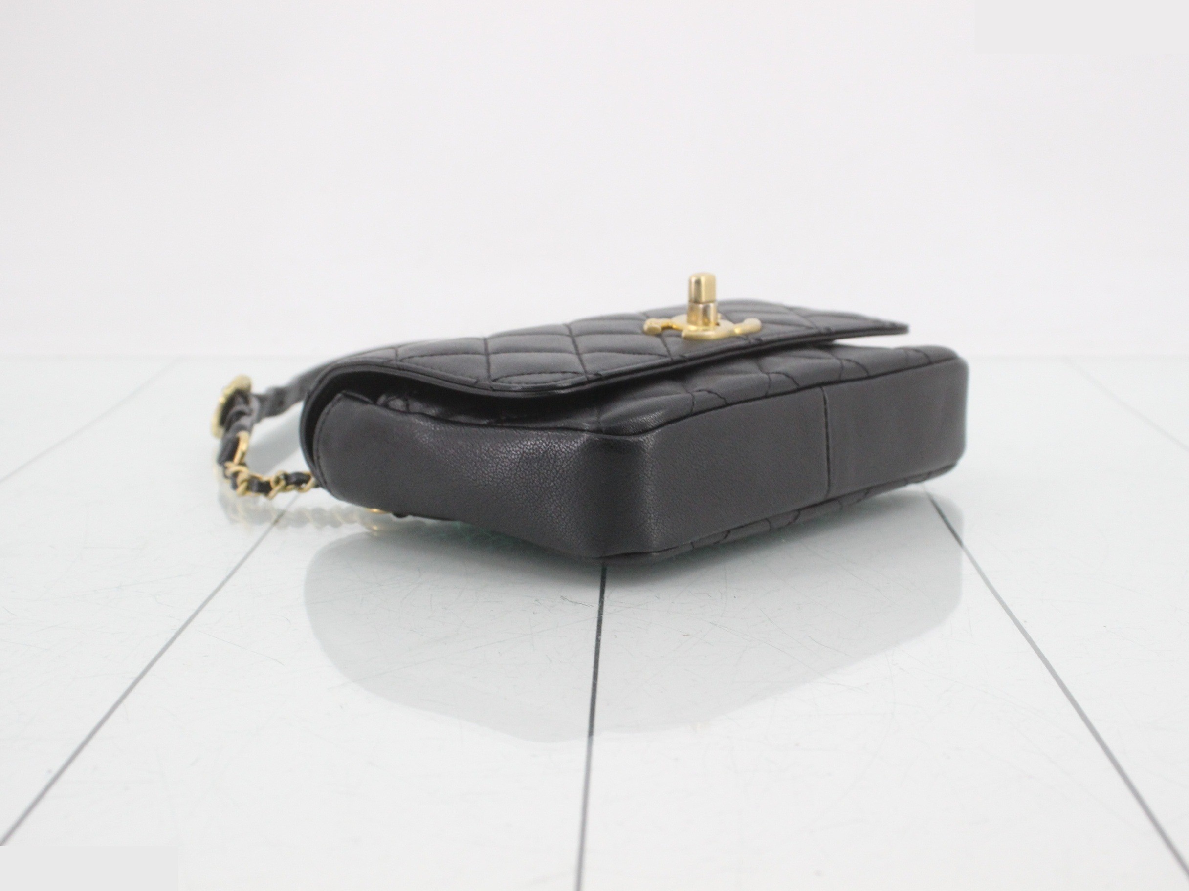 Matelassé Chain Shoulder Bag, Black — view 5