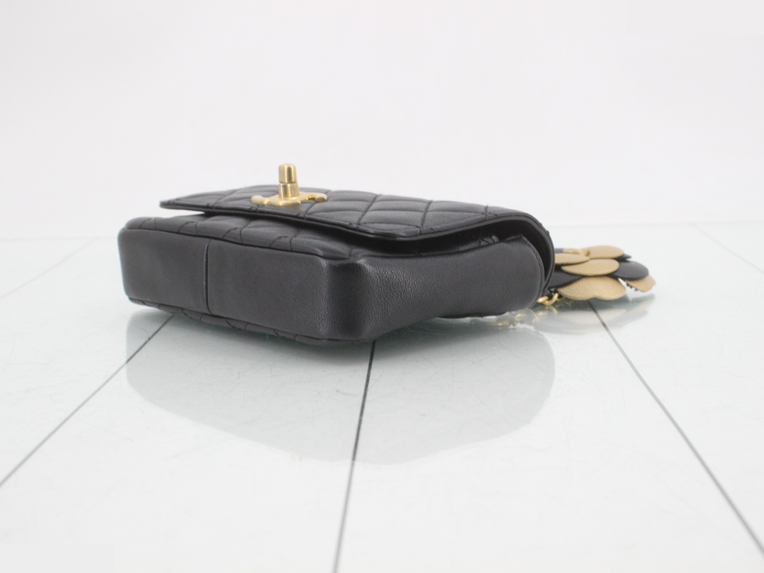 Matelassé Chain Shoulder Bag, Black — view 6