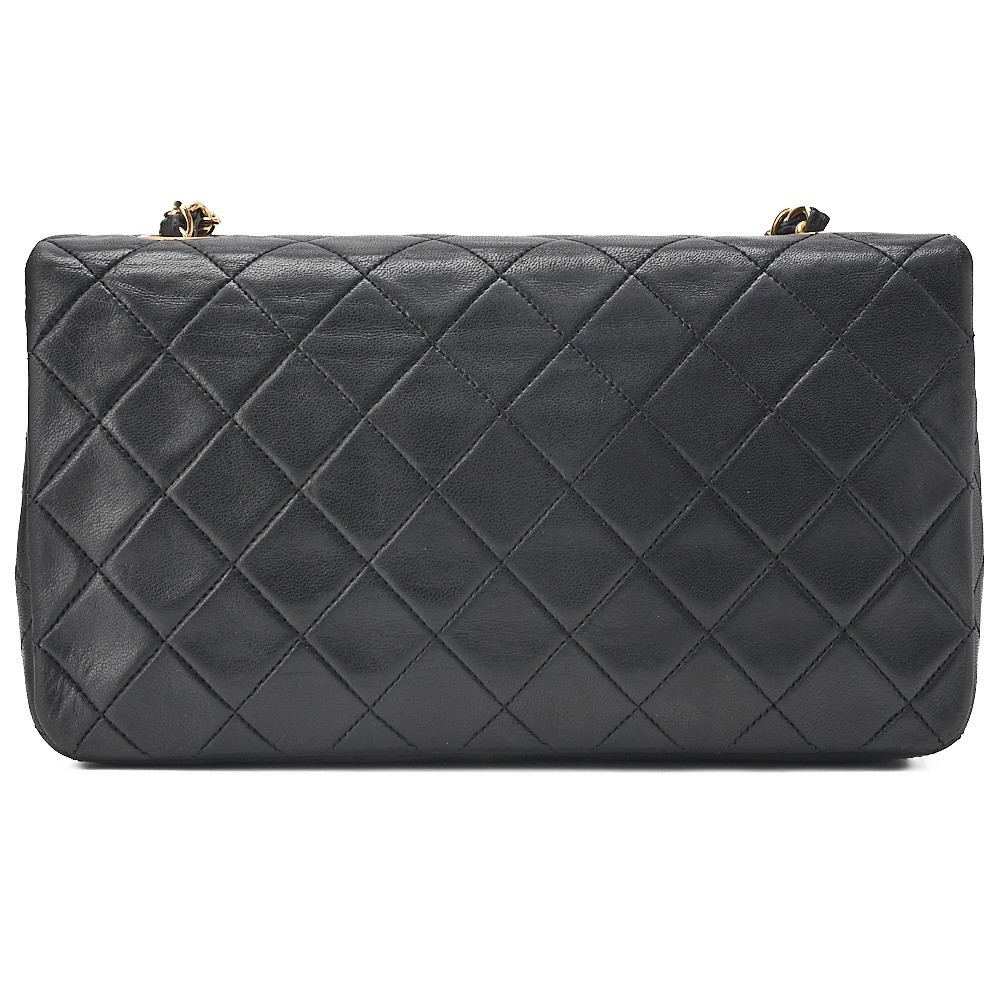 Lambskin Matelassé Full Flap Chain Shoulder Bag, Black, Gold Hardware — view 2