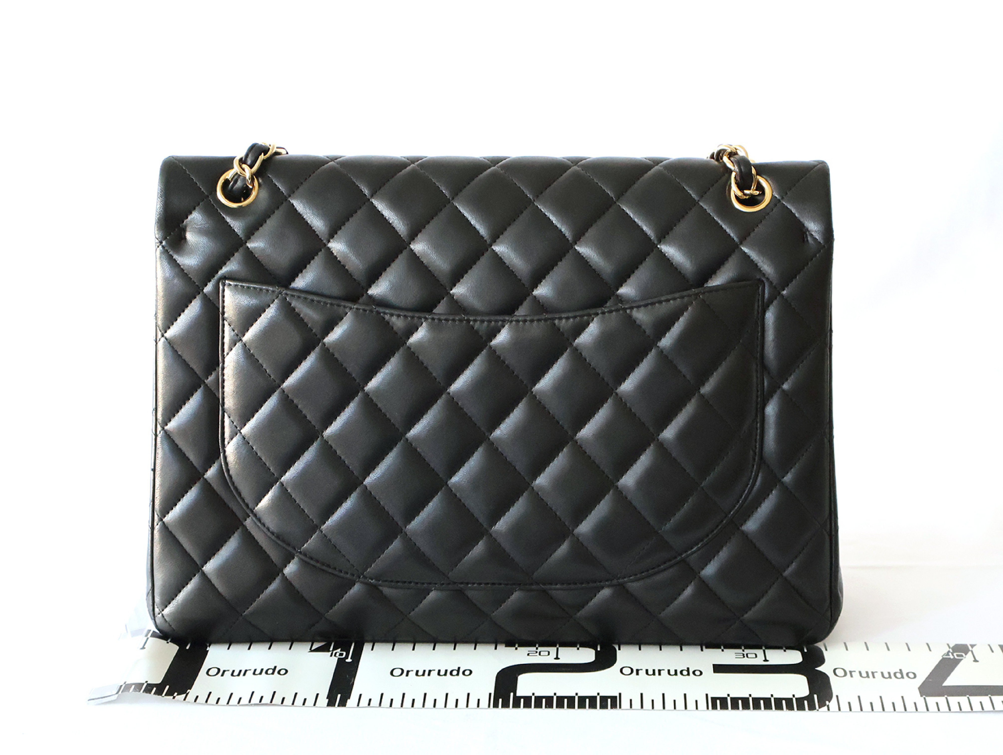 (with seal, serial number 16 series) Large Matelassé Lambskin Double Flap Double Chain Shoulder Bag, Black — view 2