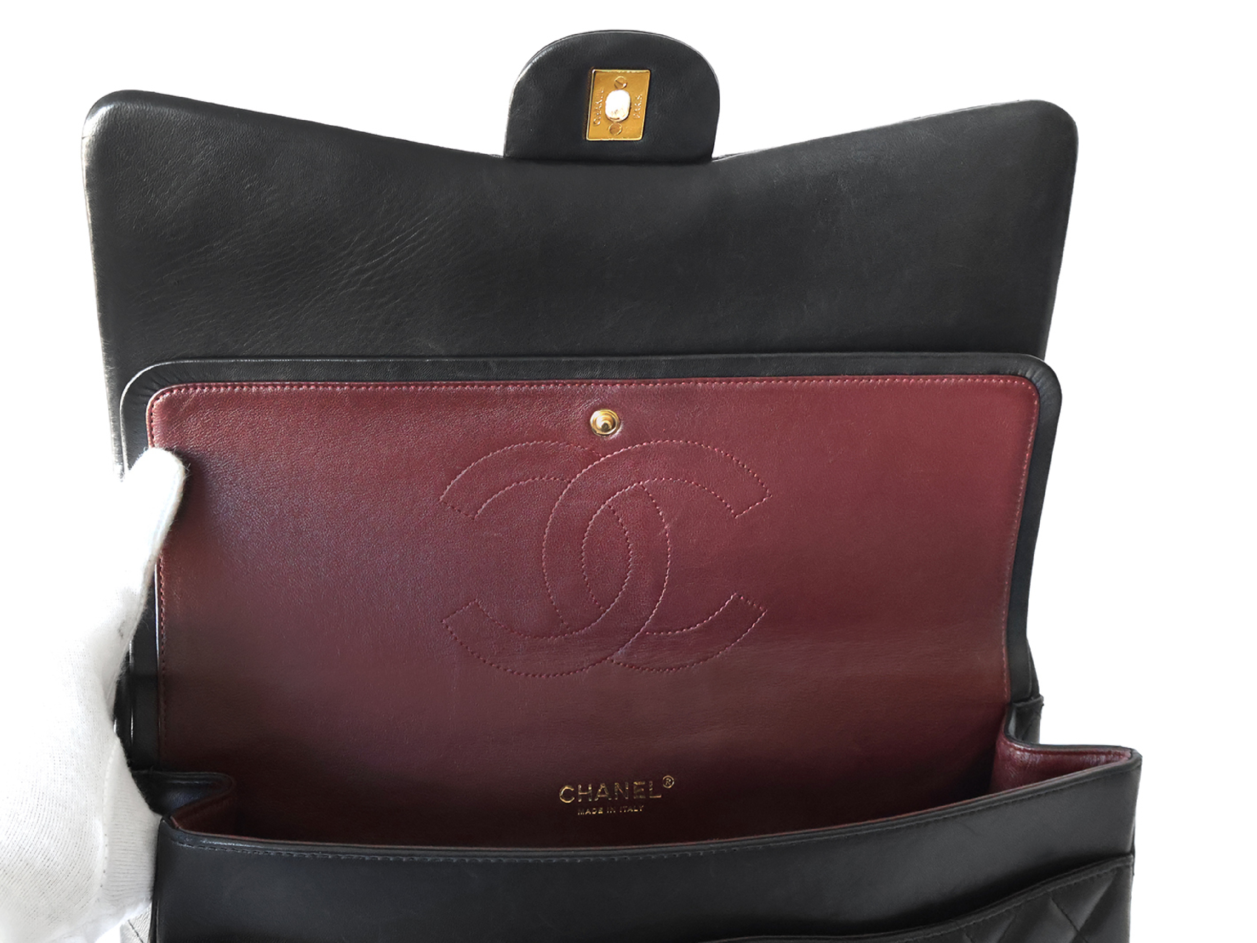 (with seal, serial number 16 series) Large Matelassé Lambskin Double Flap Double Chain Shoulder Bag, Black — view 12