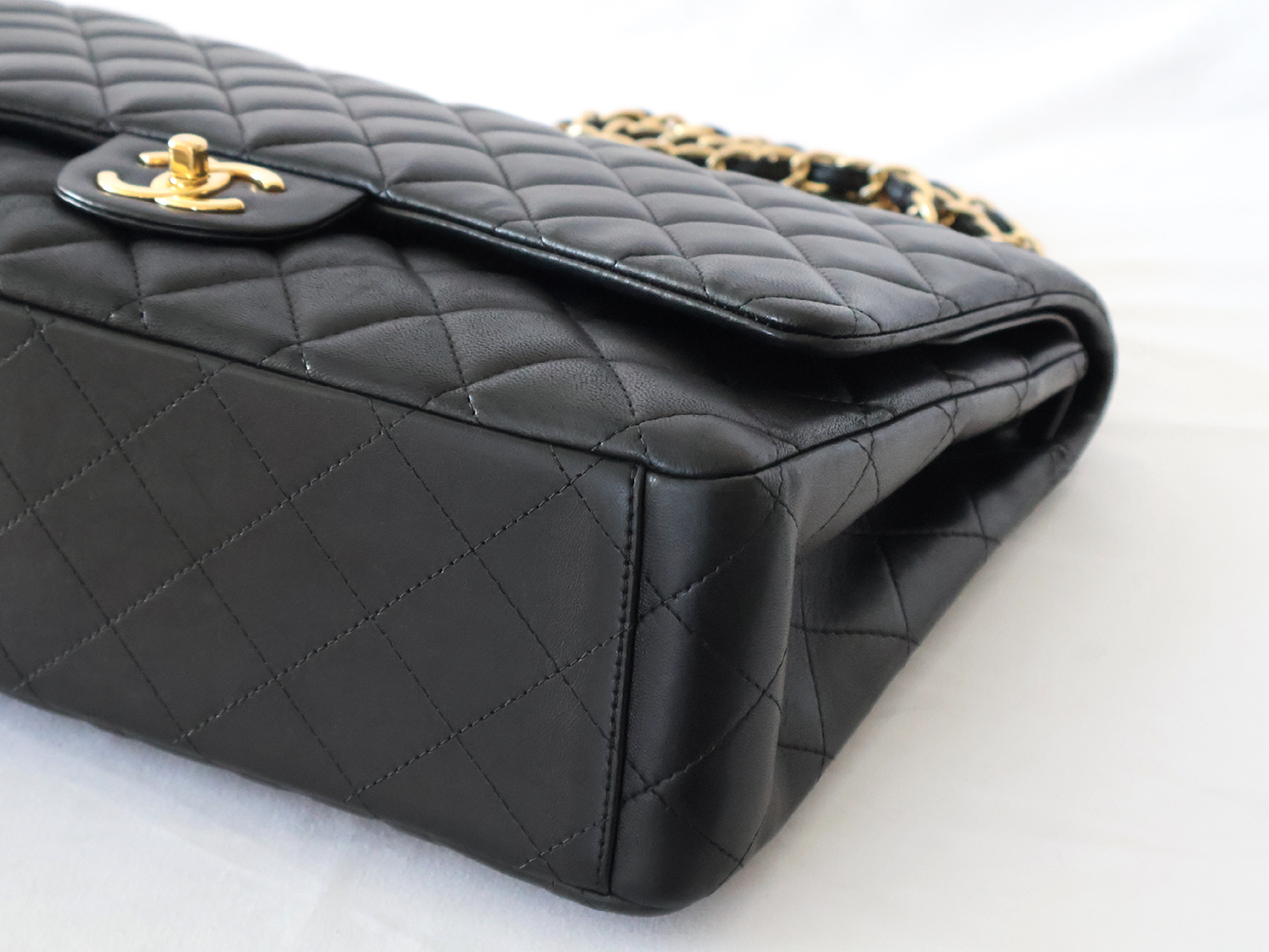 (with seal, serial number 16 series) Large Matelassé Lambskin Double Flap Double Chain Shoulder Bag, Black — view 3