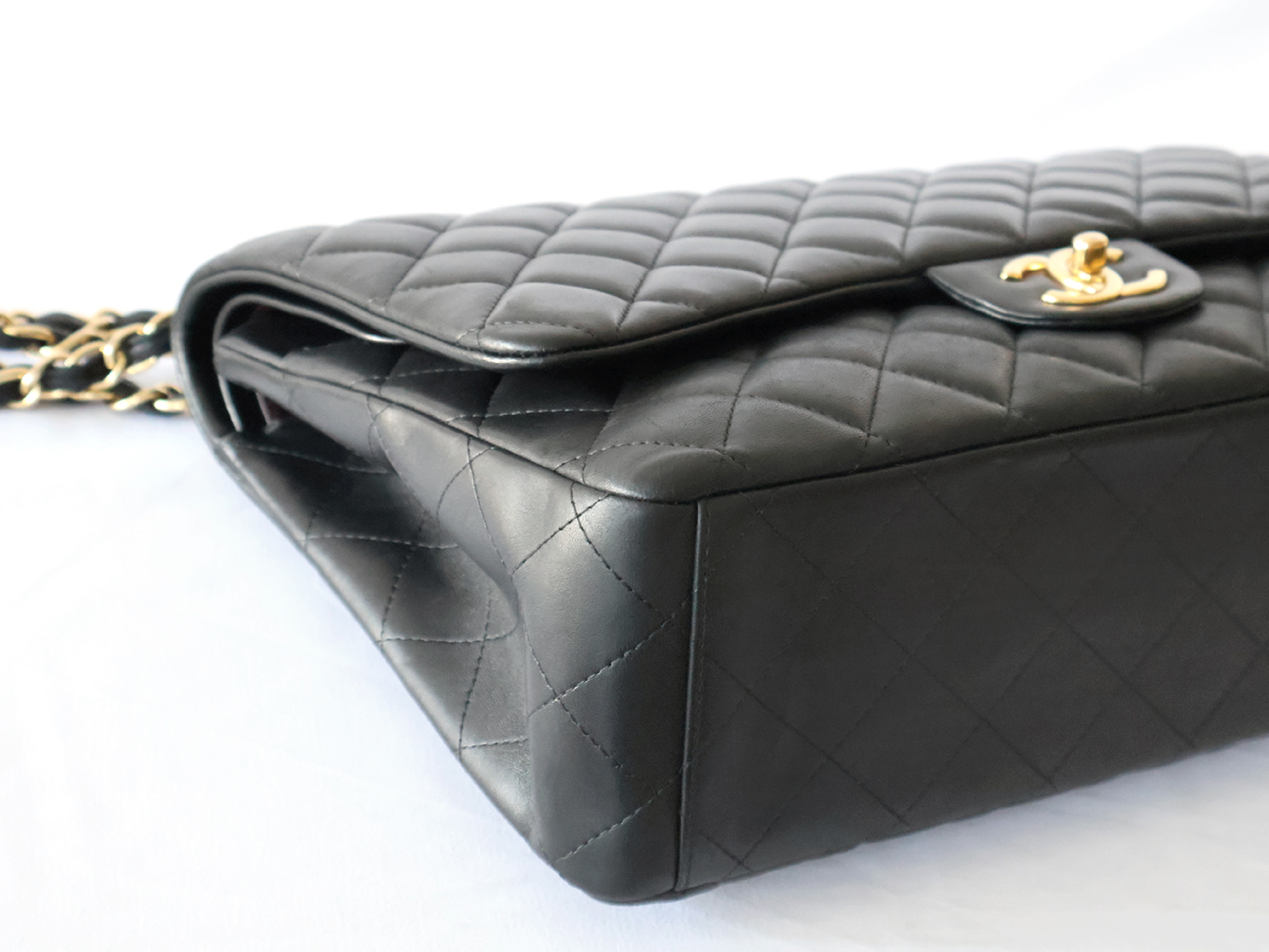 (with seal, serial number 16 series) Large Matelassé Lambskin Double Flap Double Chain Shoulder Bag, Black — view 4