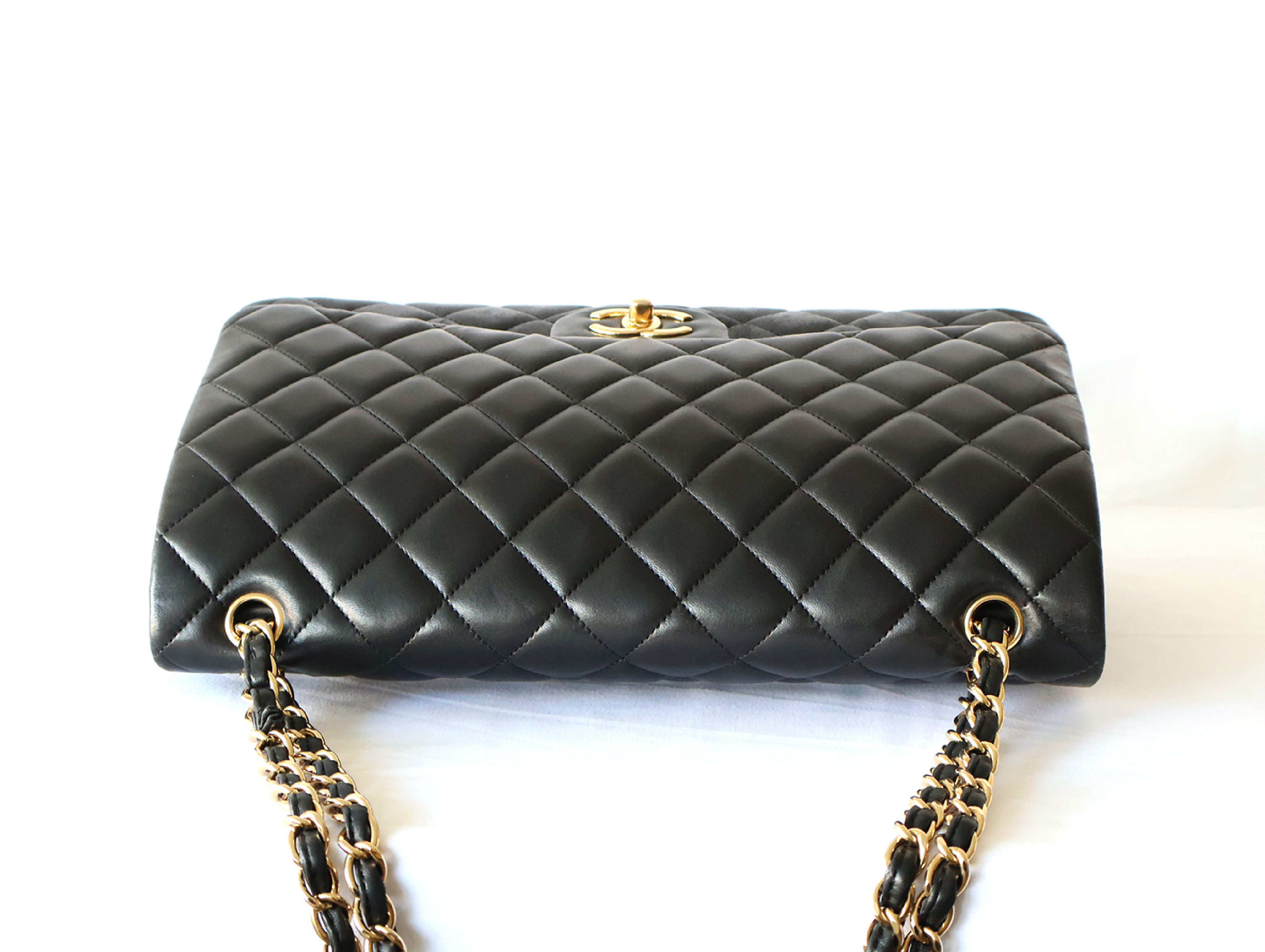 (with seal, serial number 16 series) Large Matelassé Lambskin Double Flap Double Chain Shoulder Bag, Black — view 6
