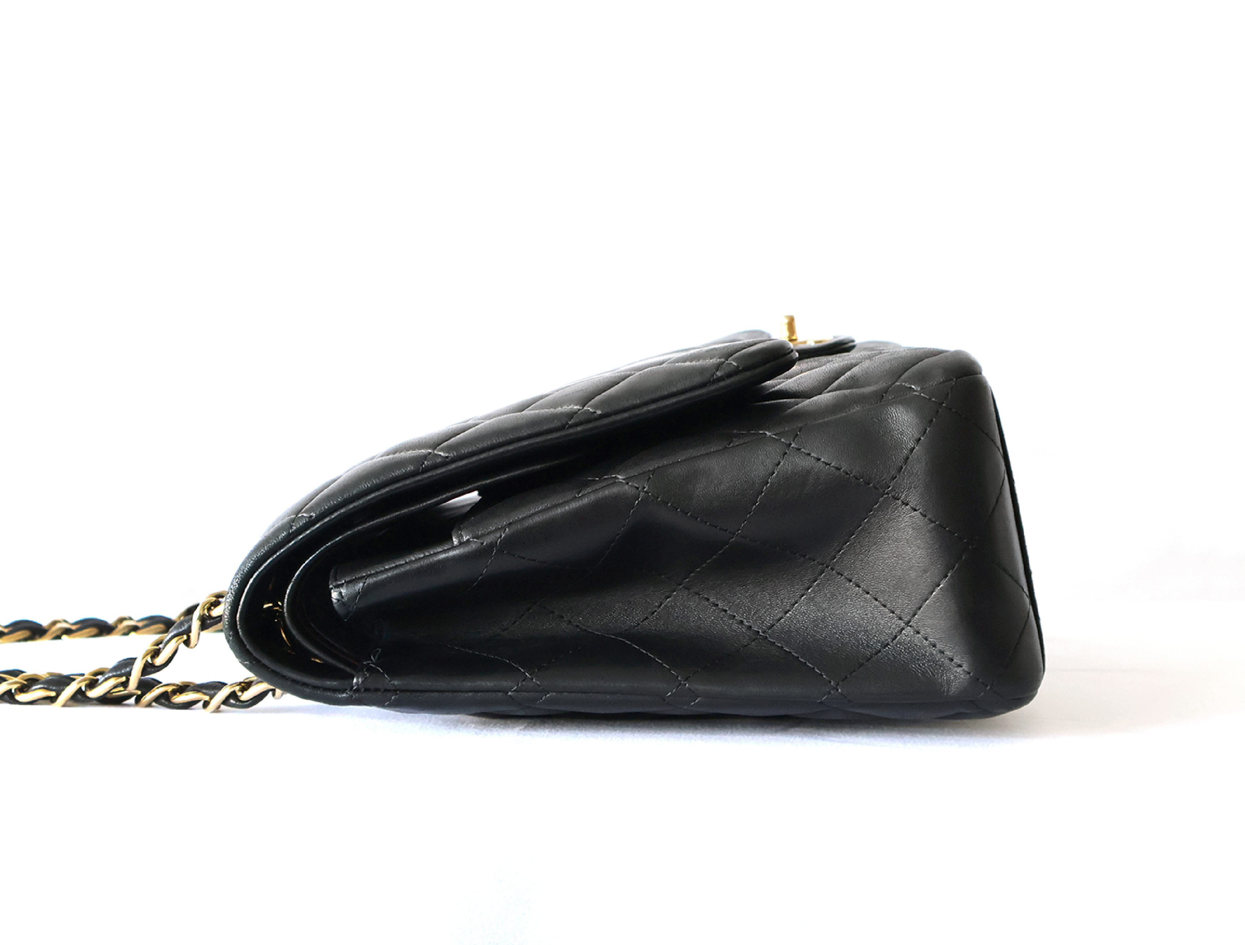(with seal, serial number 16 series) Large Matelassé Lambskin Double Flap Double Chain Shoulder Bag, Black — view 7