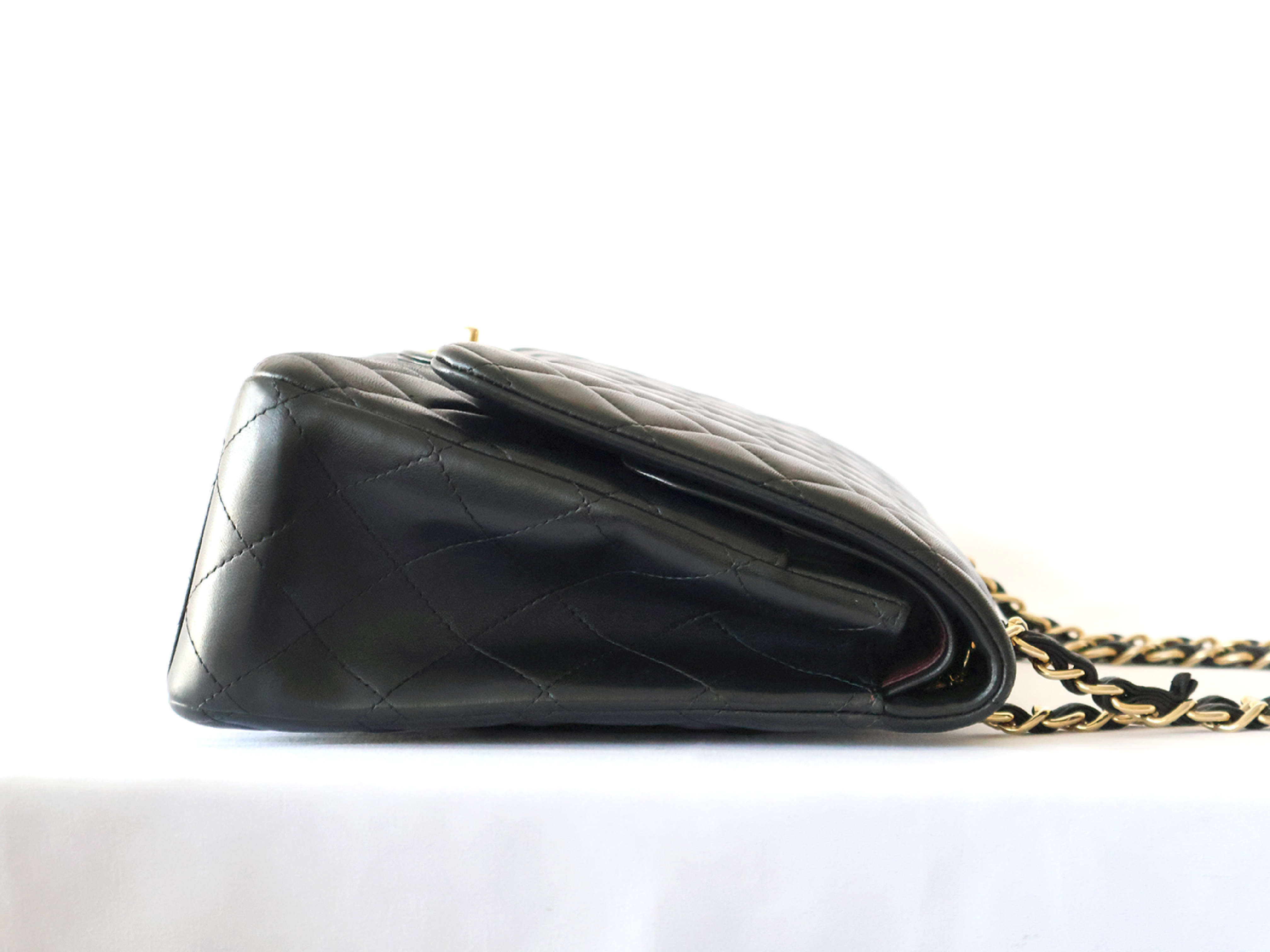 (with seal, serial number 16 series) Large Matelassé Lambskin Double Flap Double Chain Shoulder Bag, Black — view 8