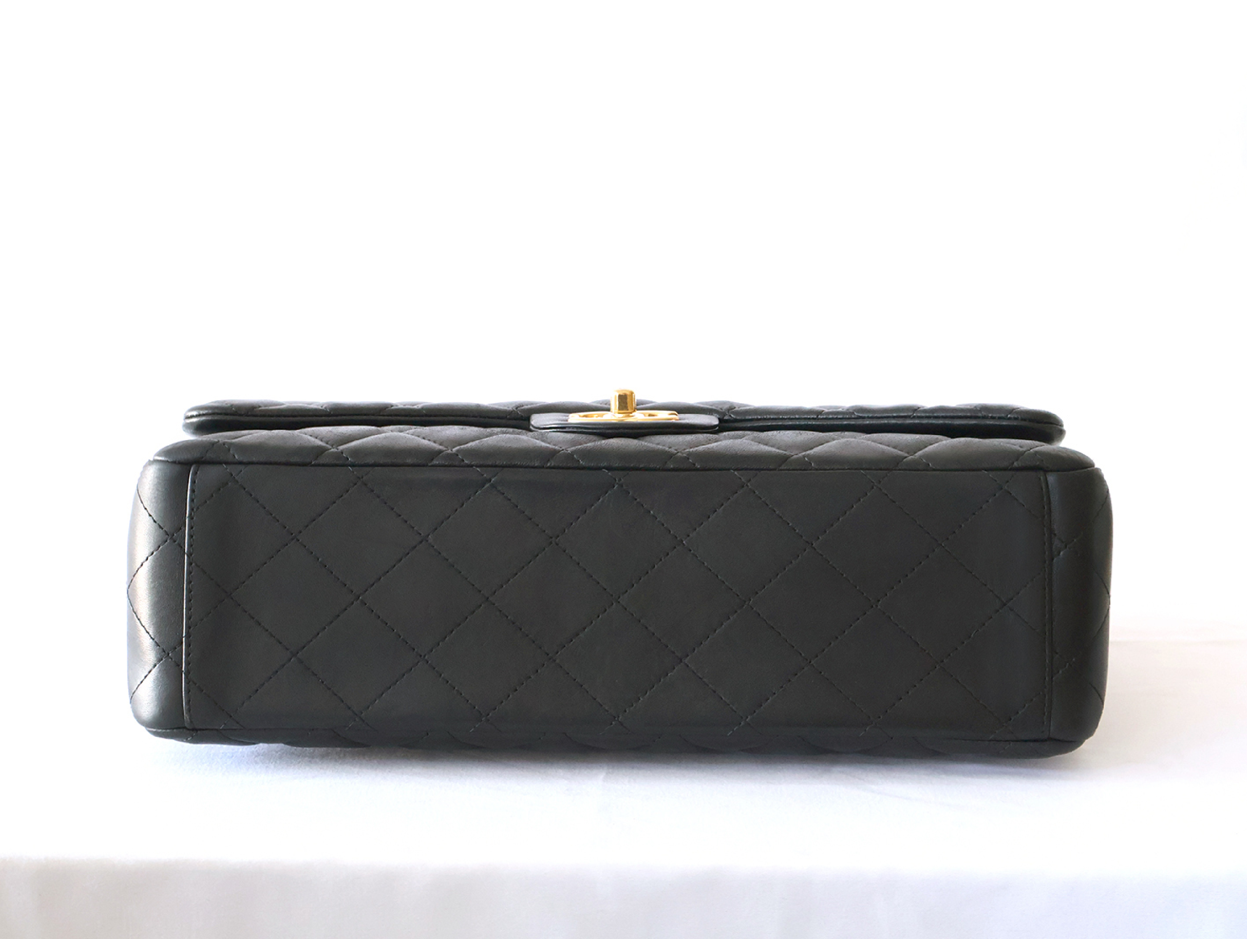 (with seal, serial number 16 series) Large Matelassé Lambskin Double Flap Double Chain Shoulder Bag, Black — view 9