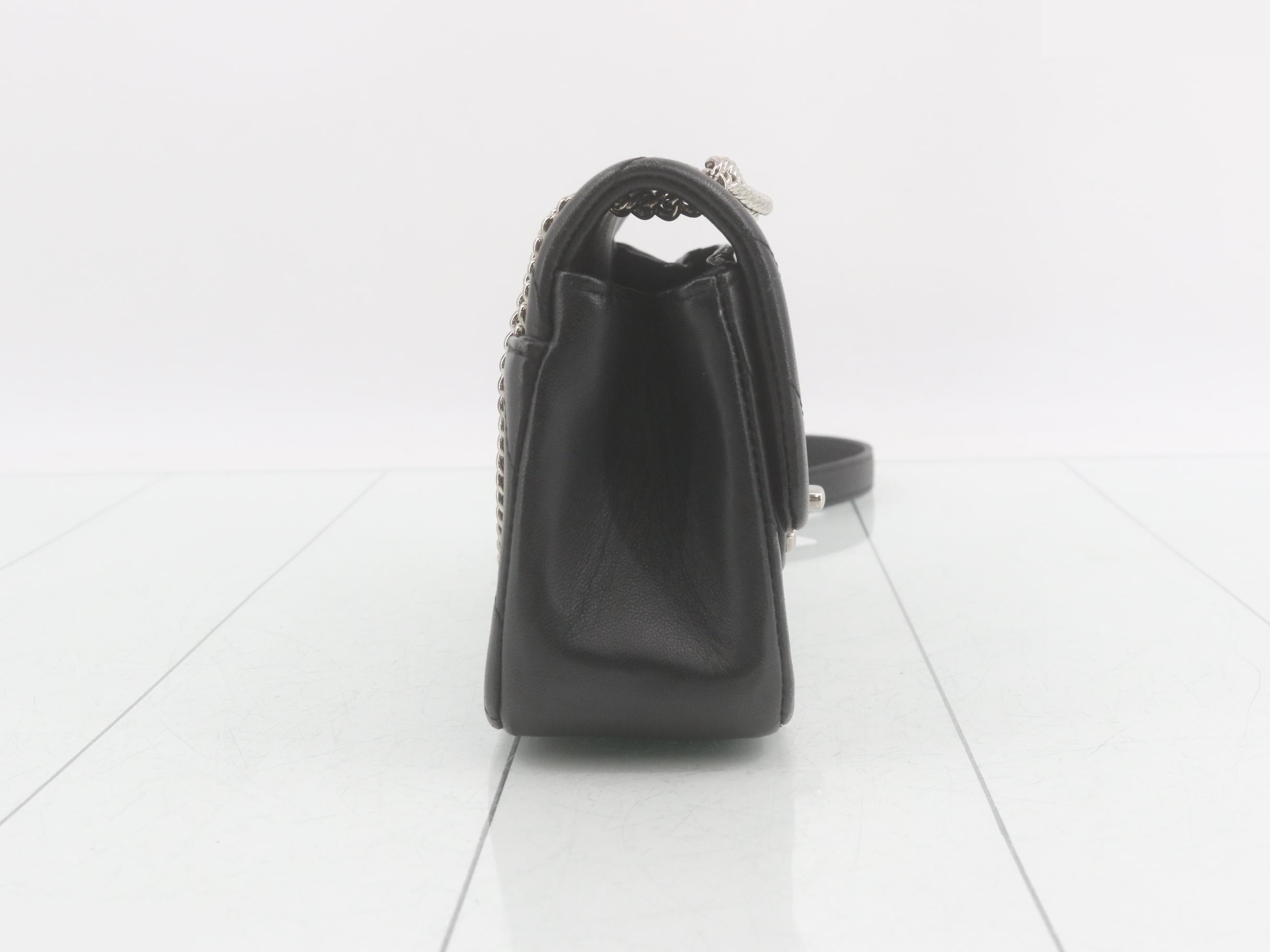 V-stitch leather chain shoulder bag, black — view 5