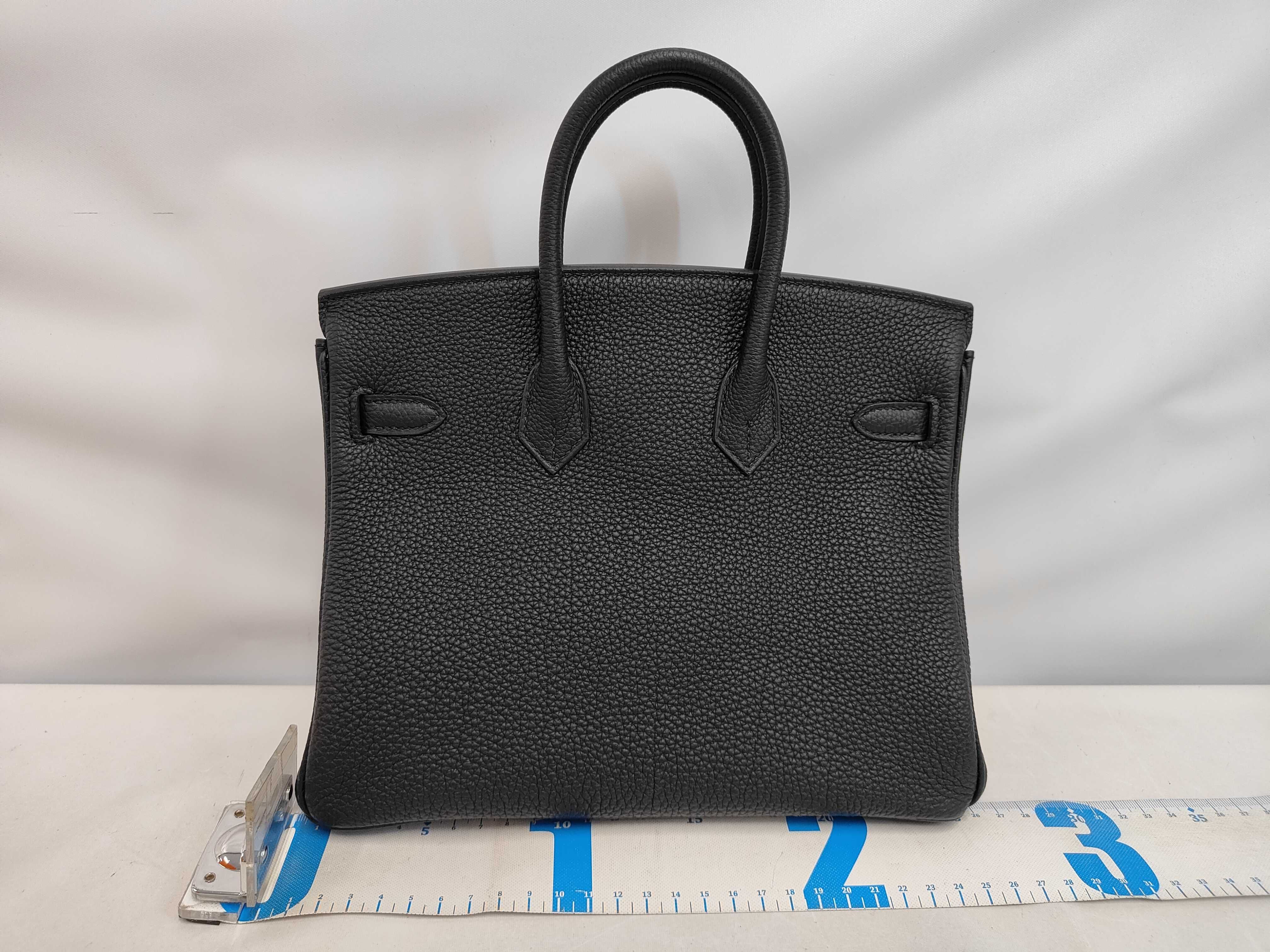 Unused Birkin 25 Black Togo Leather Handbag with Silver Hardware and G Stamp — view 2