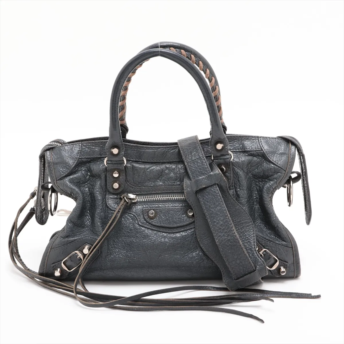 Classic City 431621 Leather 2-Way Handbag, Gray, with Mirror