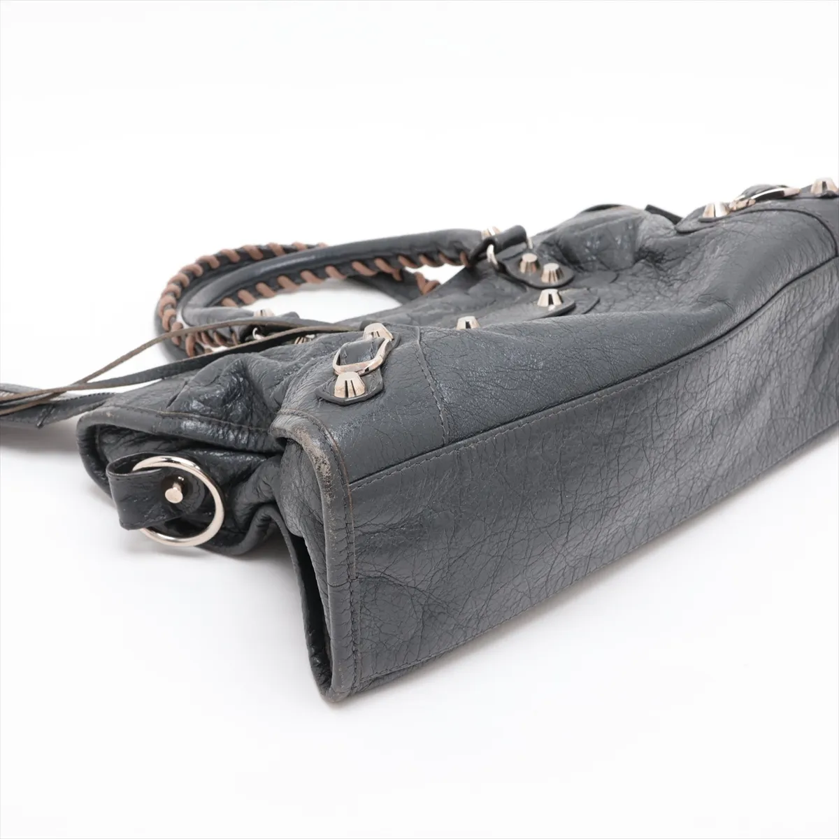 Classic City 431621 Leather 2-Way Handbag, Gray, with Mirror — view 4
