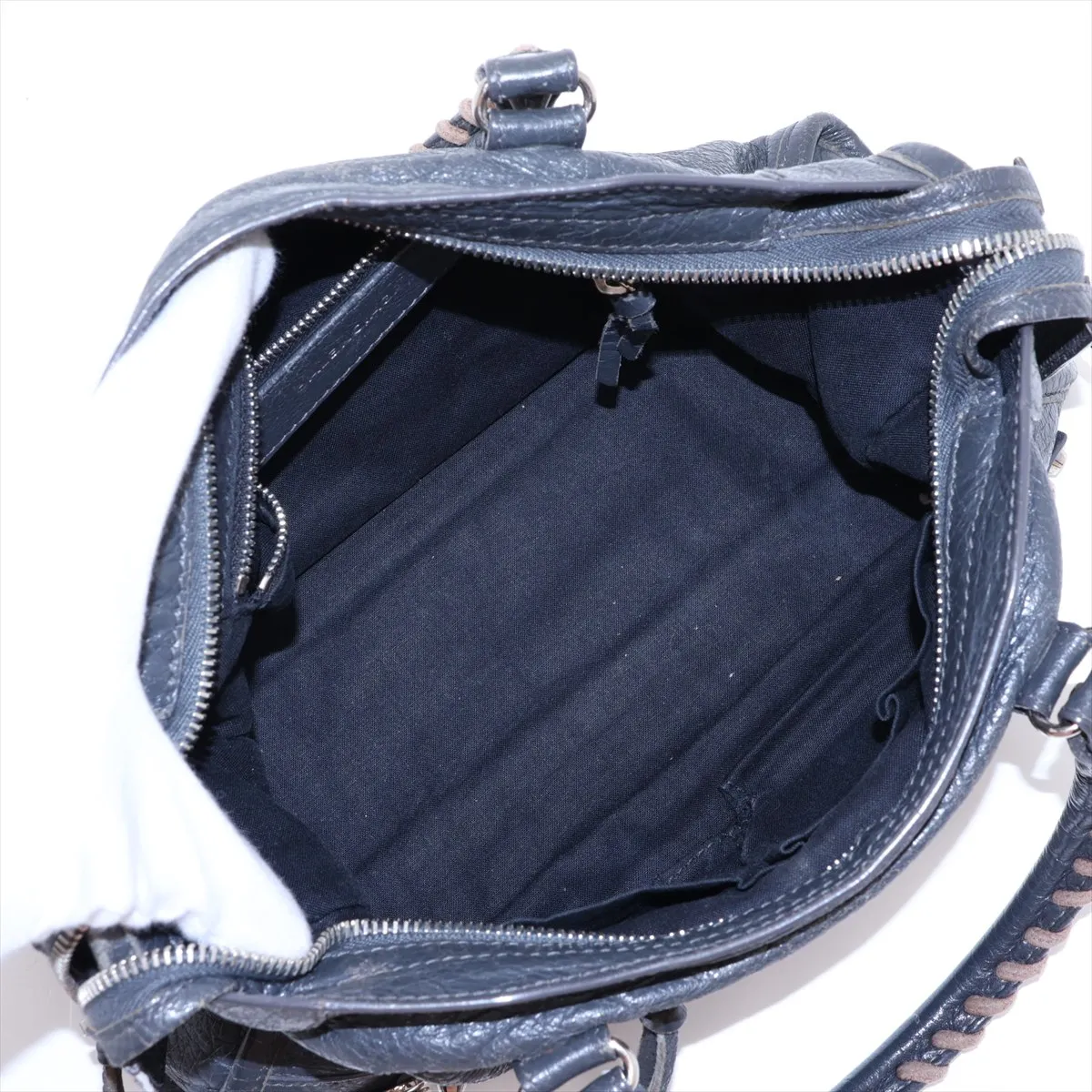 Classic City 431621 Leather 2-Way Handbag, Gray, with Mirror — view 8