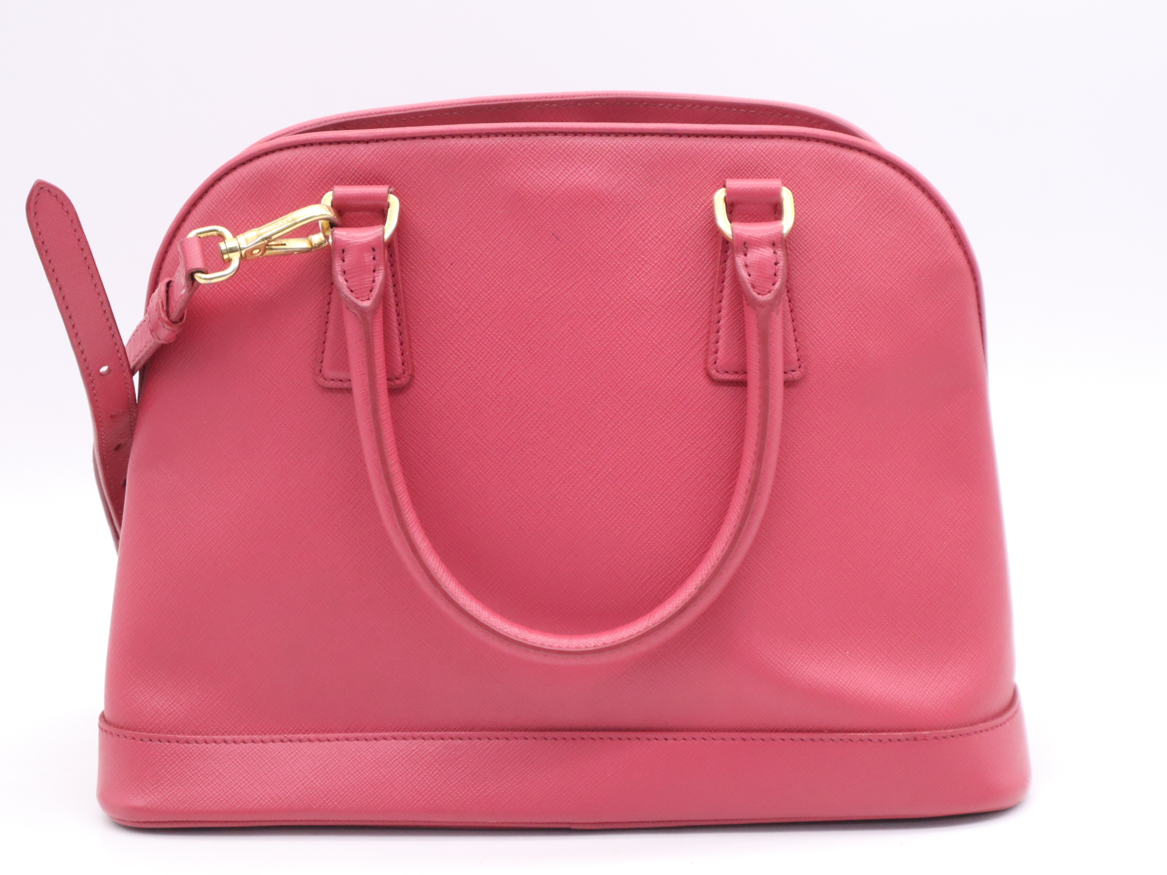 Saffiano Lux 2-Way Handbag, Pink, with Shoulder Strap, Name Tag, and Card Holder. — view 2