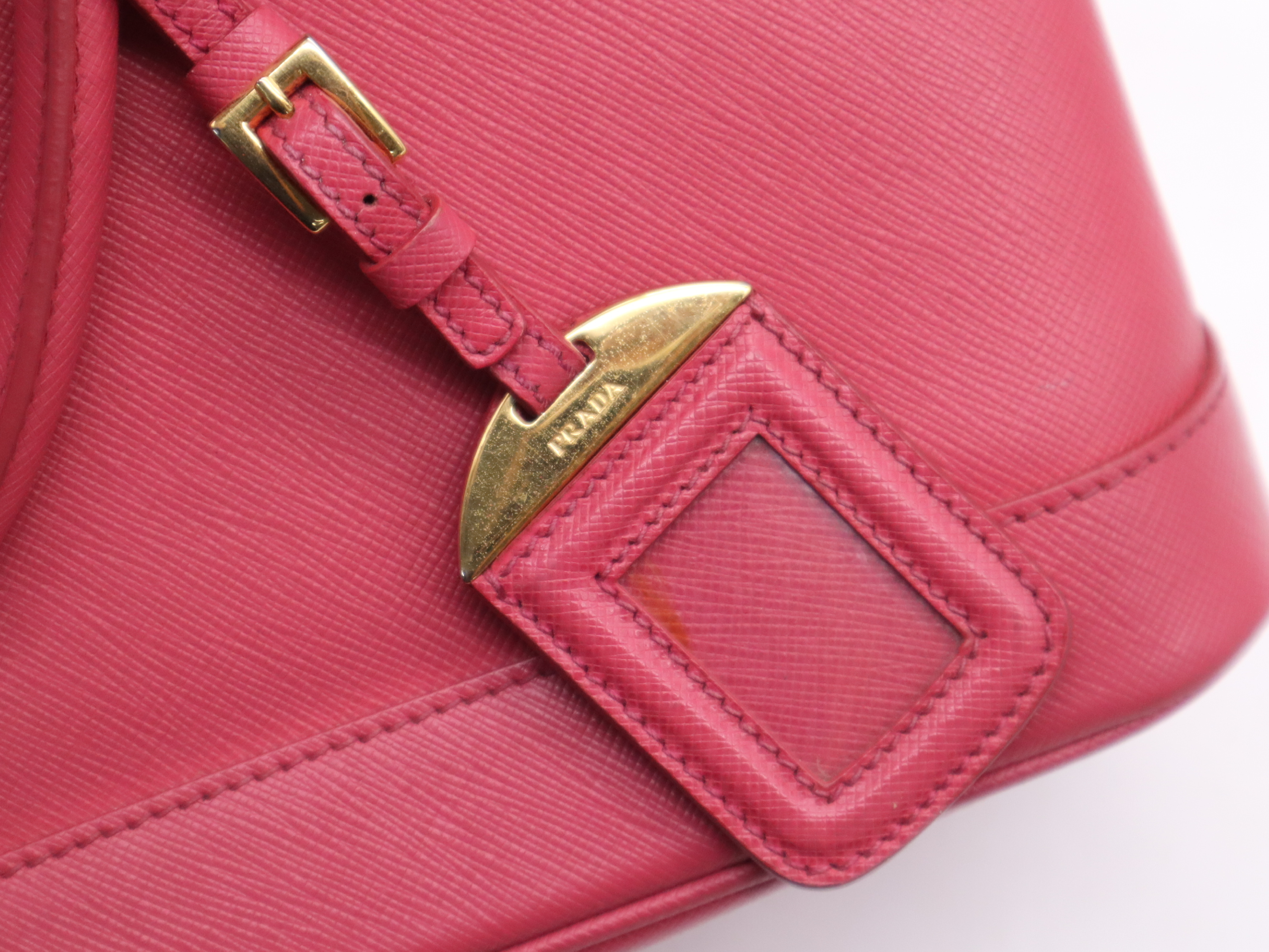 Saffiano Lux 2-Way Handbag, Pink, with Shoulder Strap, Name Tag, and Card Holder. — view 13