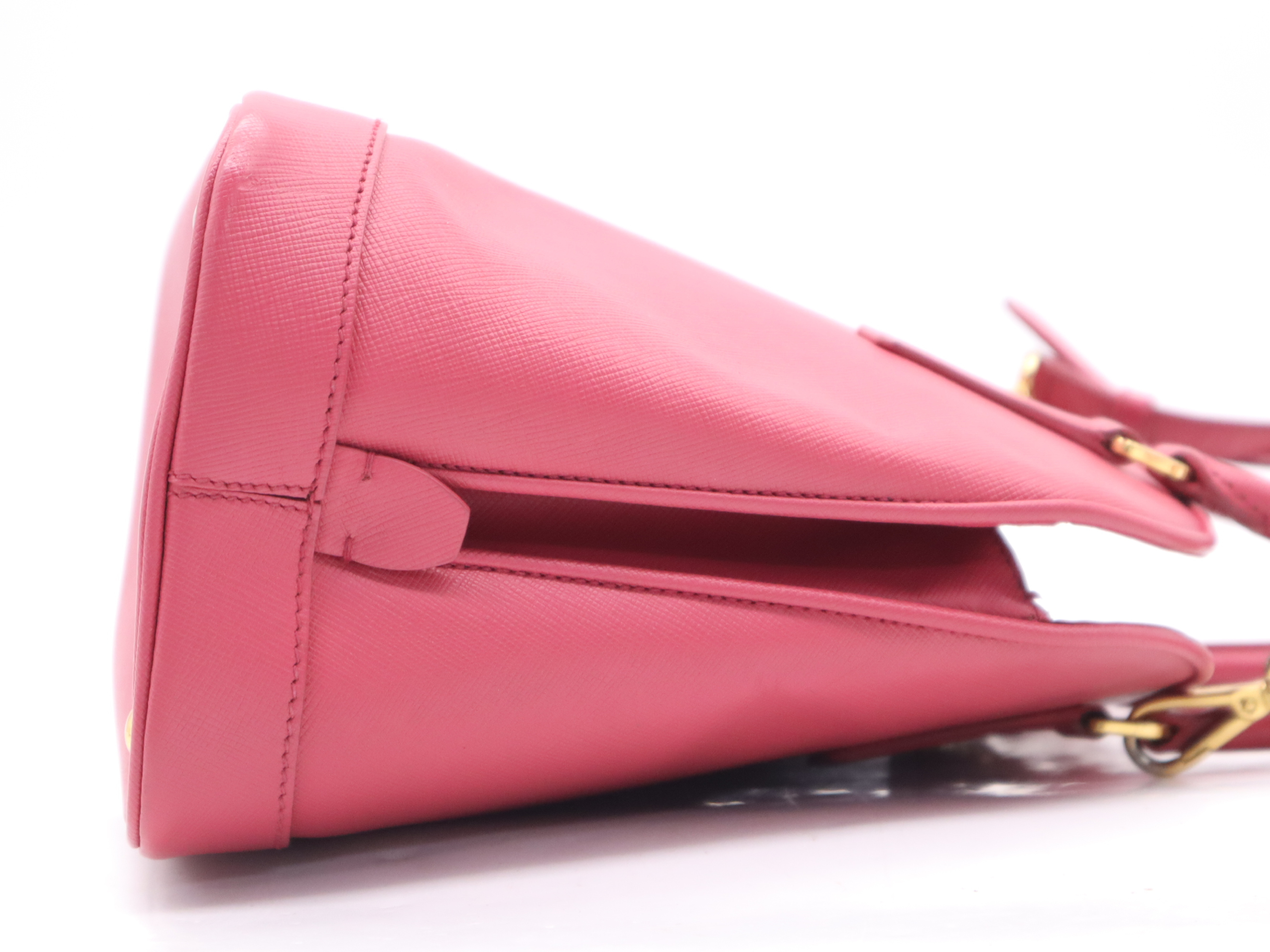Saffiano Lux 2-Way Handbag, Pink, with Shoulder Strap, Name Tag, and Card Holder. — view 5