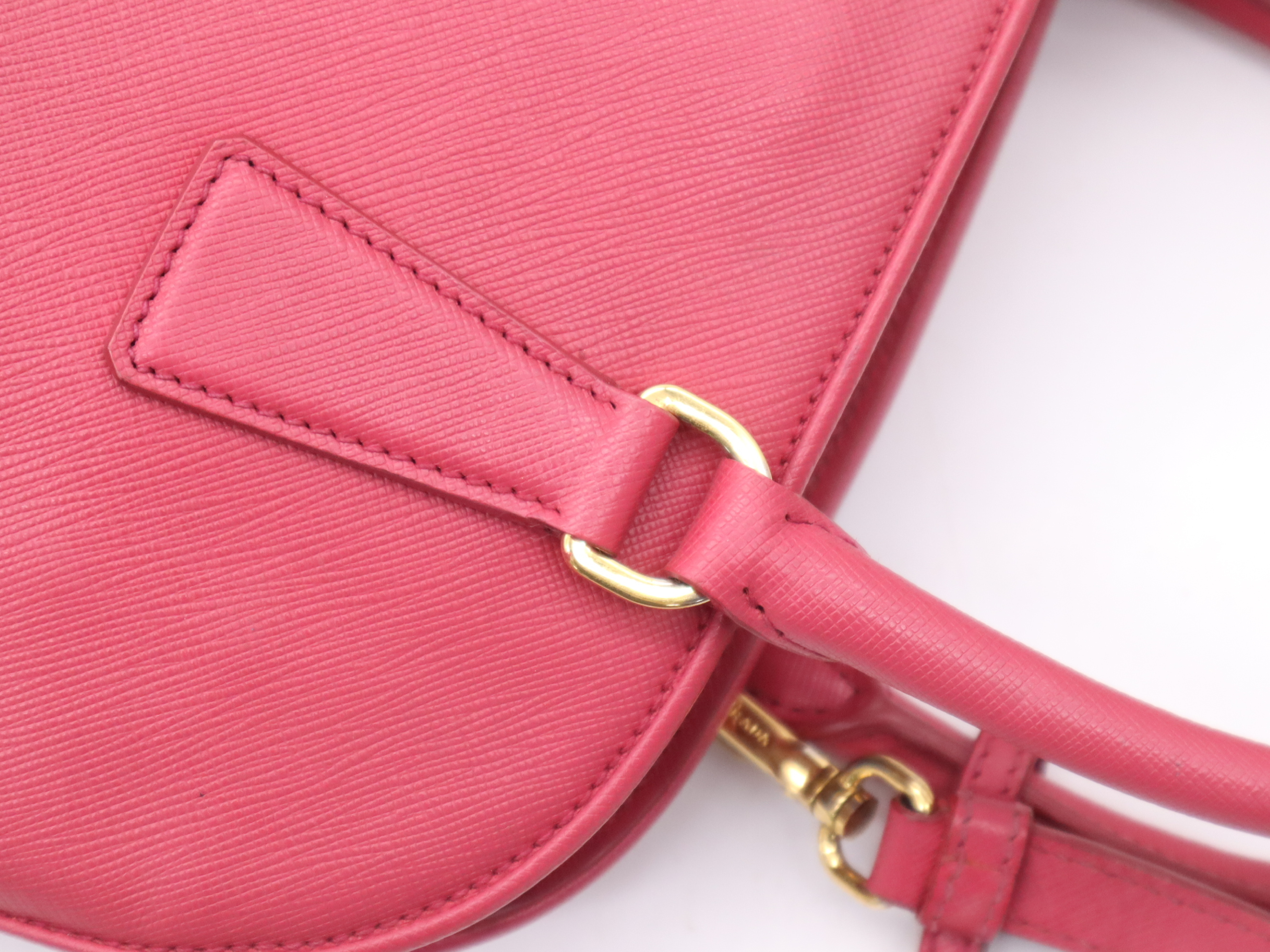 Saffiano Lux 2-Way Handbag, Pink, with Shoulder Strap, Name Tag, and Card Holder. — view 7