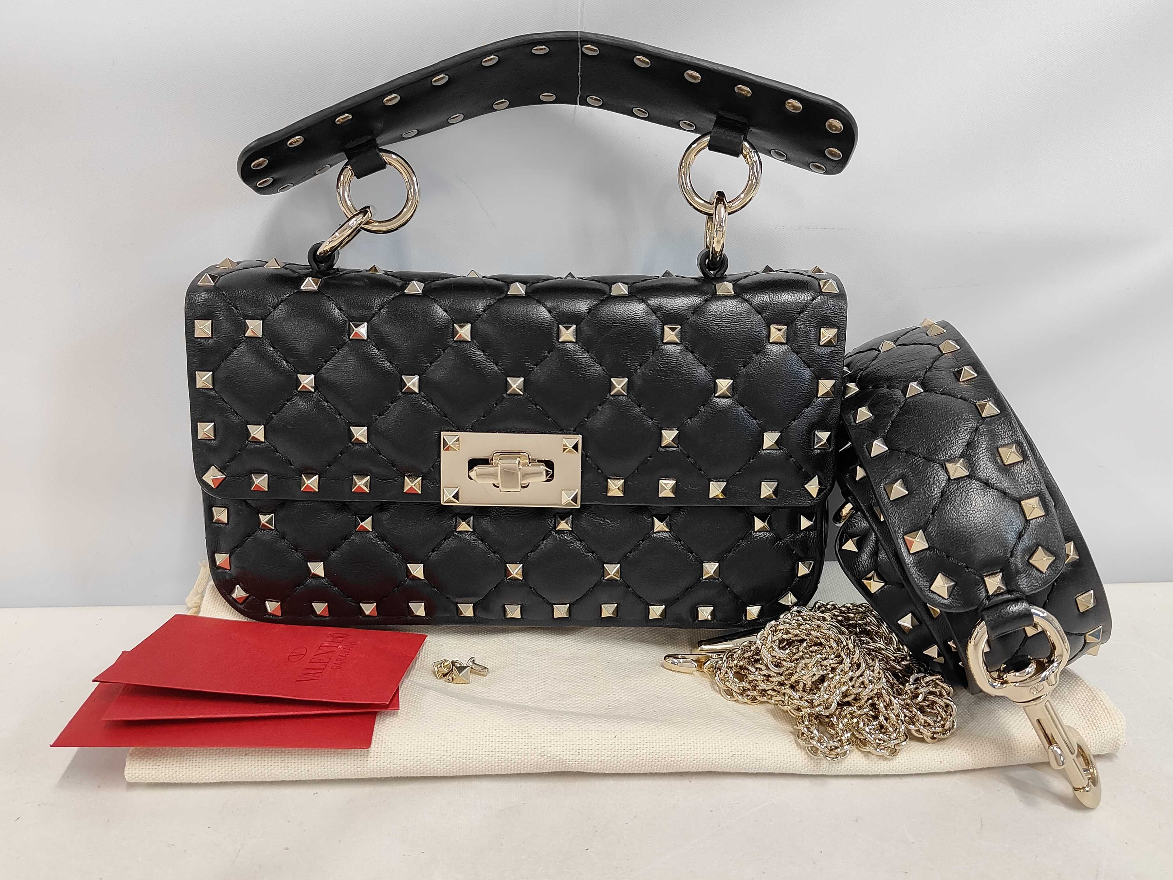 KR- Garavani Rockstud Spike Bag Black + Gold Handbag