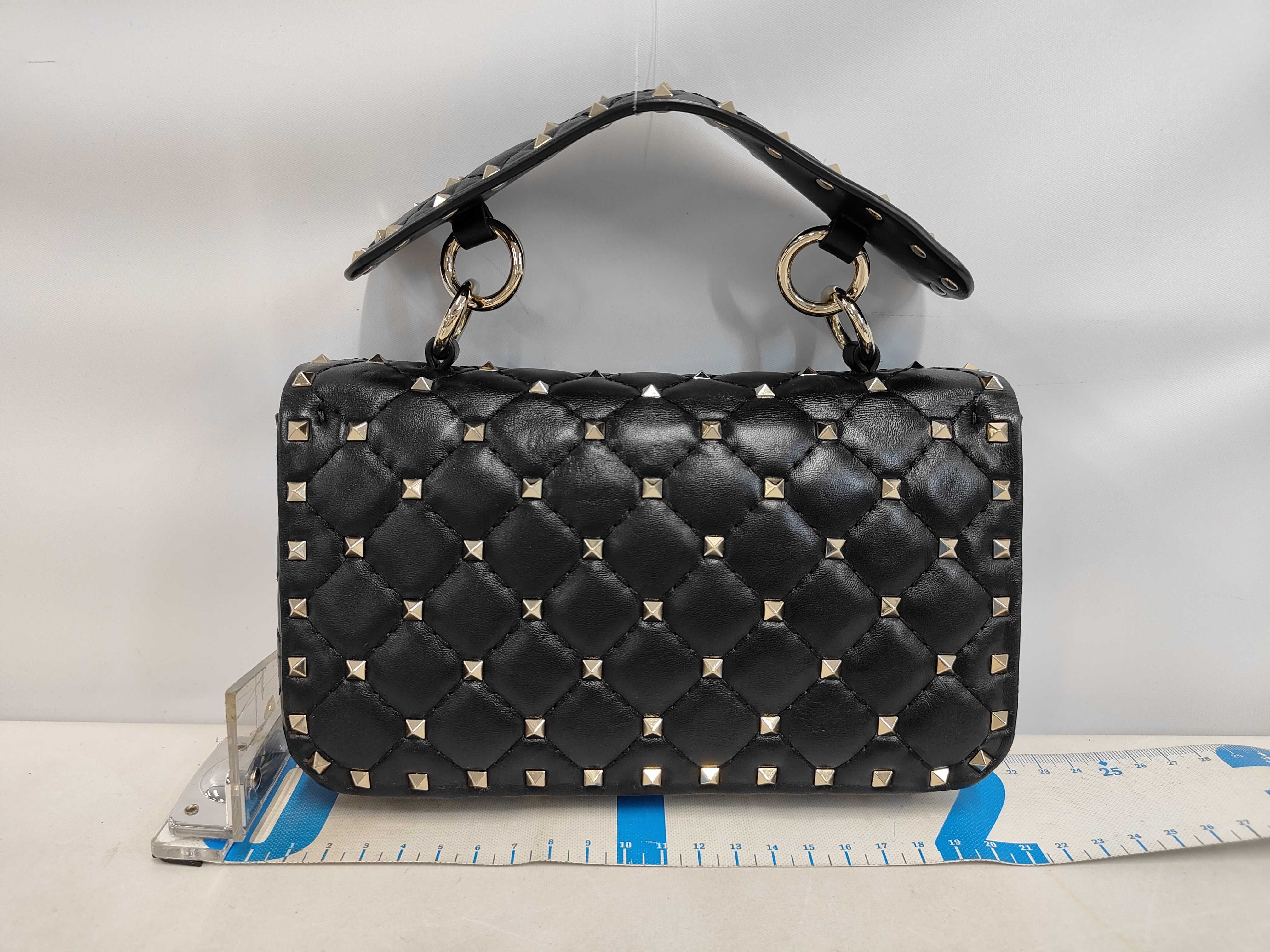 KR- Garavani Rockstud Spike Bag Black + Gold Handbag — view 2