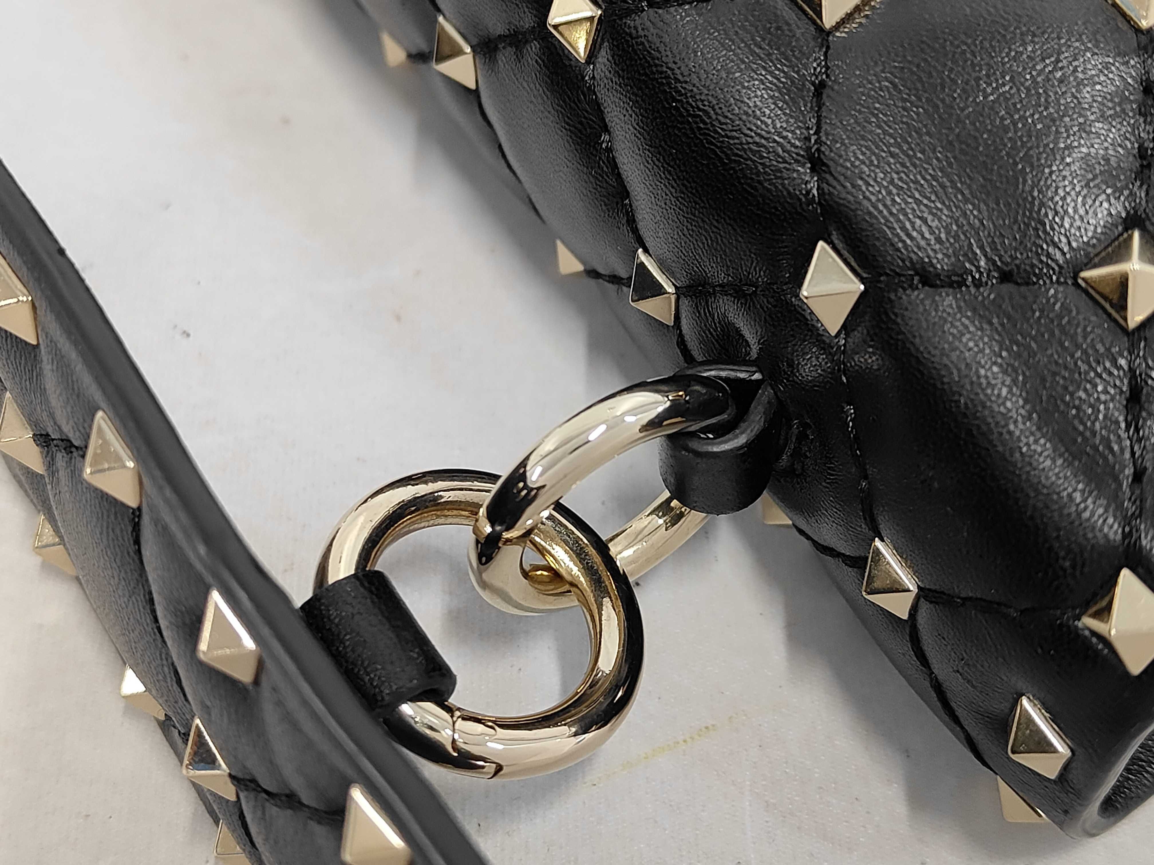 KR- Garavani Rockstud Spike Bag Black + Gold Handbag — view 6