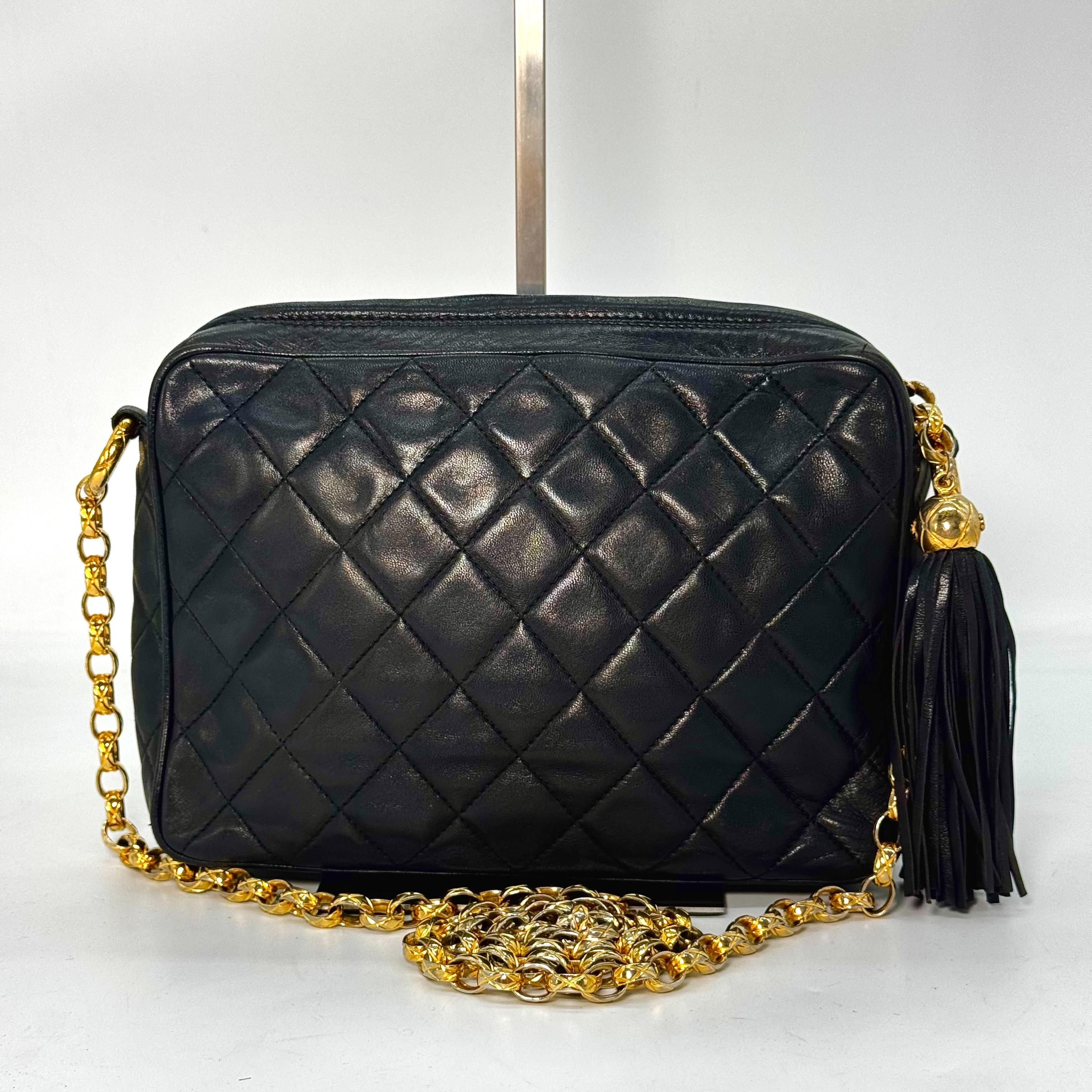 Matelassé Lambskin Fringe Chain Shoulder Bag, Black, No Serial Number Sticker. — view 2