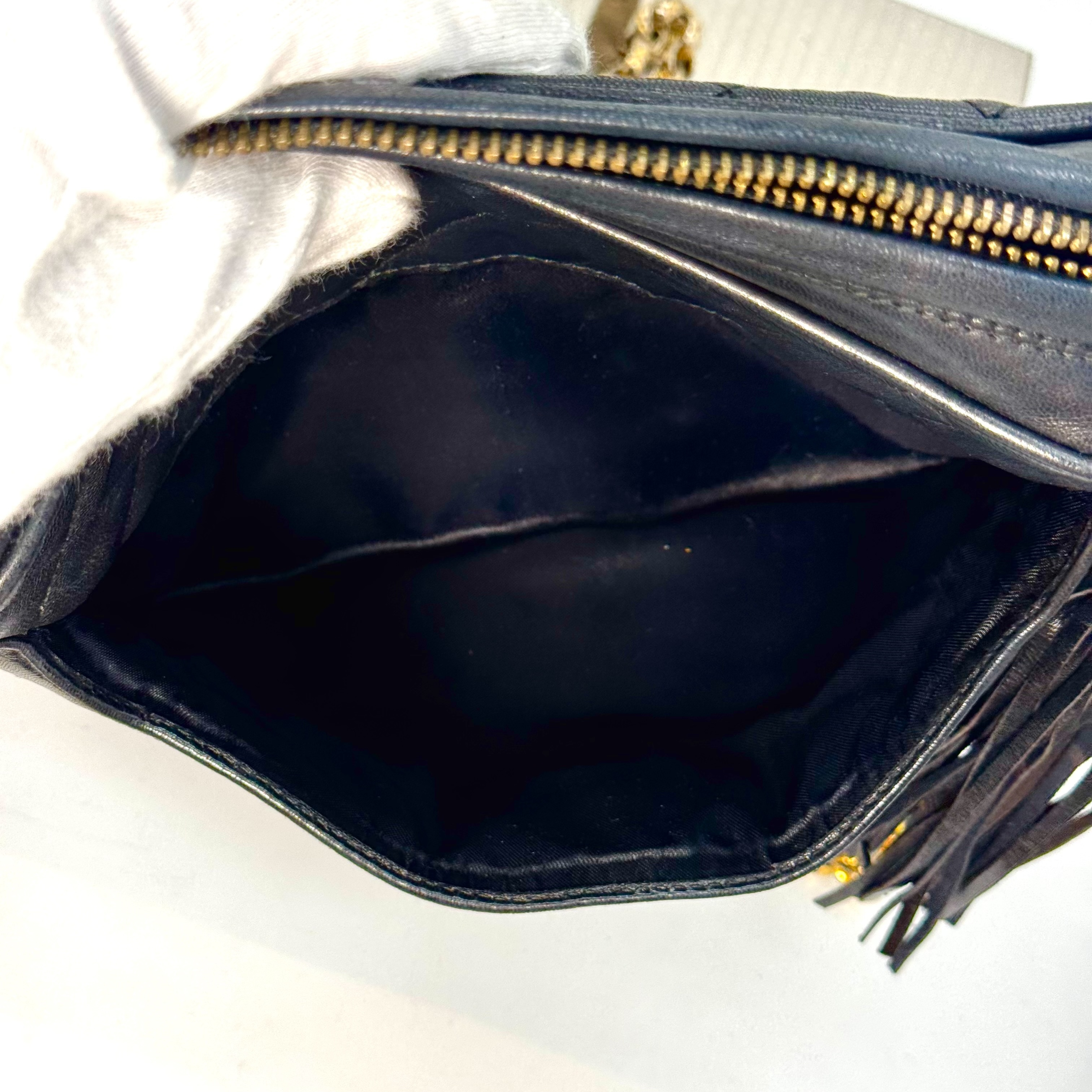Matelassé Lambskin Fringe Chain Shoulder Bag, Black, No Serial Number Sticker. — view 4
