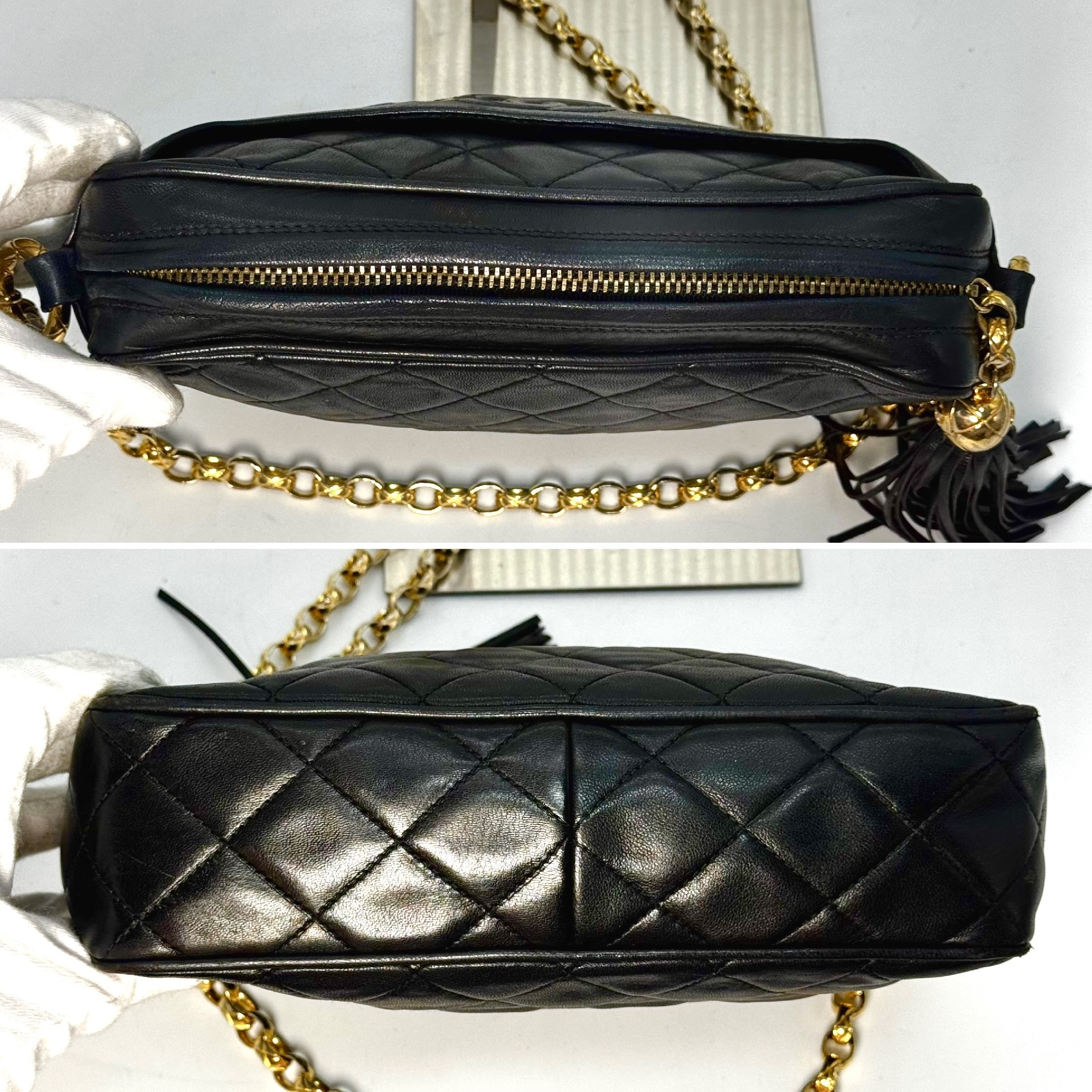 Matelassé Lambskin Fringe Chain Shoulder Bag, Black, No Serial Number Sticker. — view 5