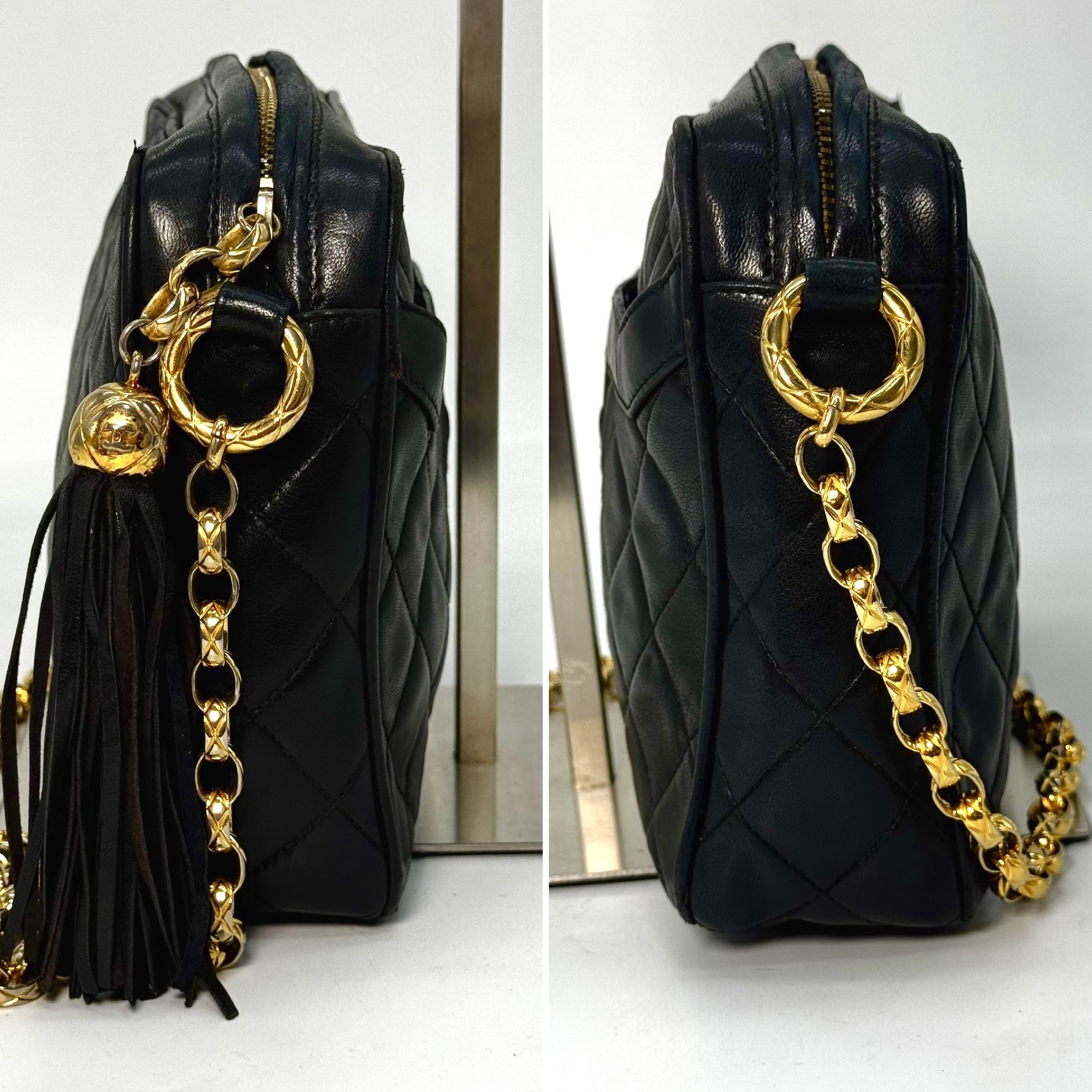 Matelassé Lambskin Fringe Chain Shoulder Bag, Black, No Serial Number Sticker. — view 6