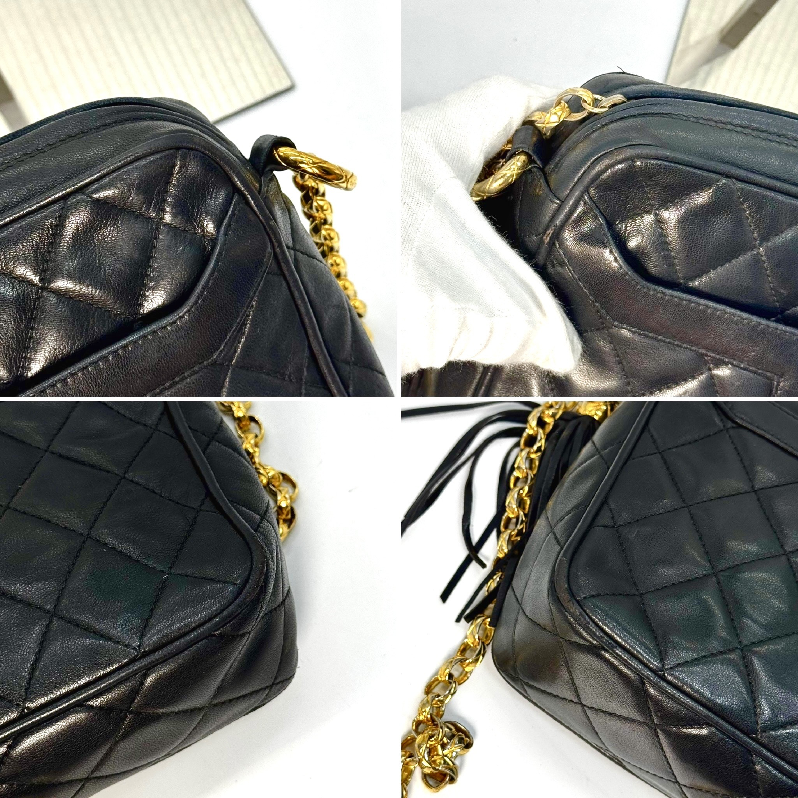 Matelassé Lambskin Fringe Chain Shoulder Bag, Black, No Serial Number Sticker. — view 7