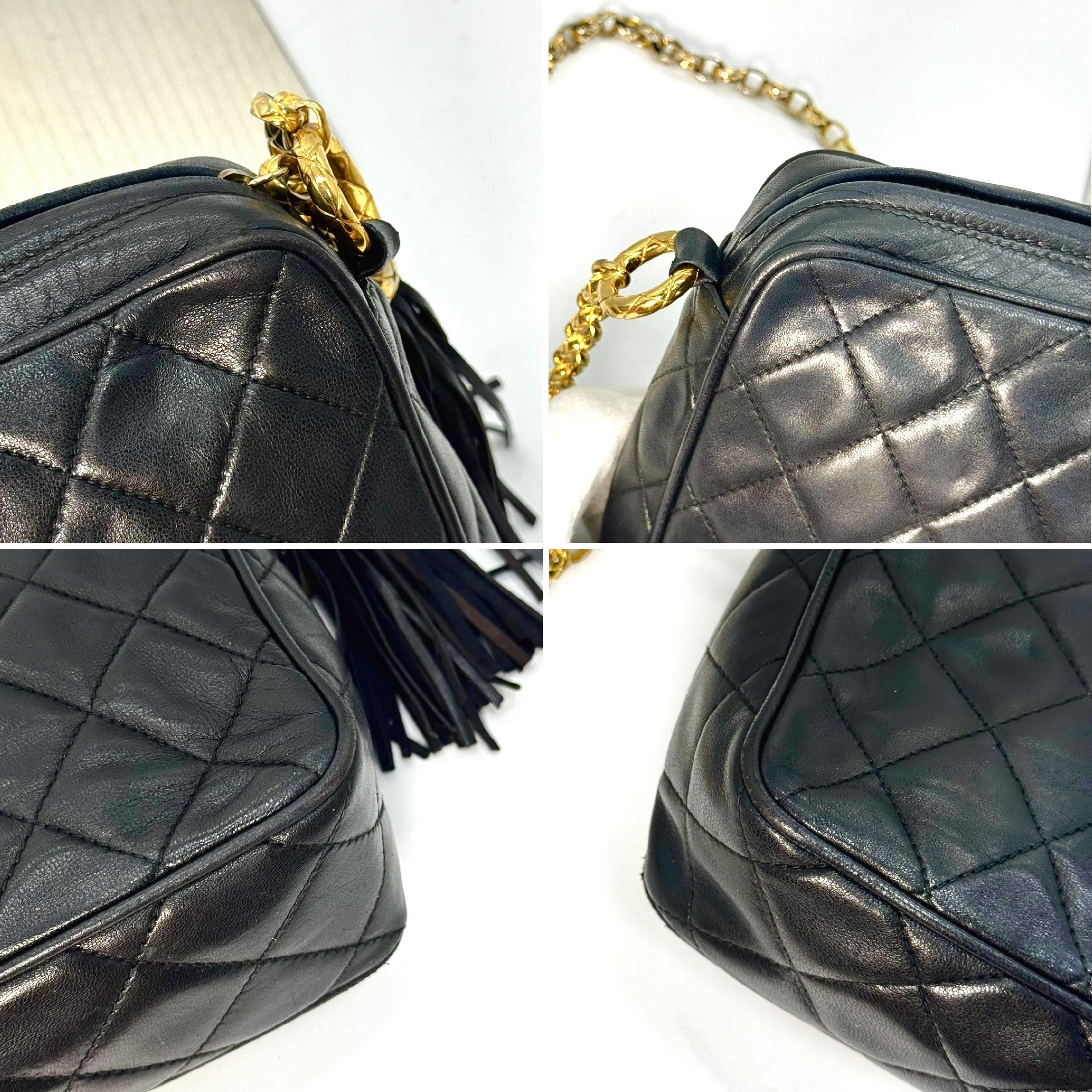 Matelassé Lambskin Fringe Chain Shoulder Bag, Black, No Serial Number Sticker. — view 8