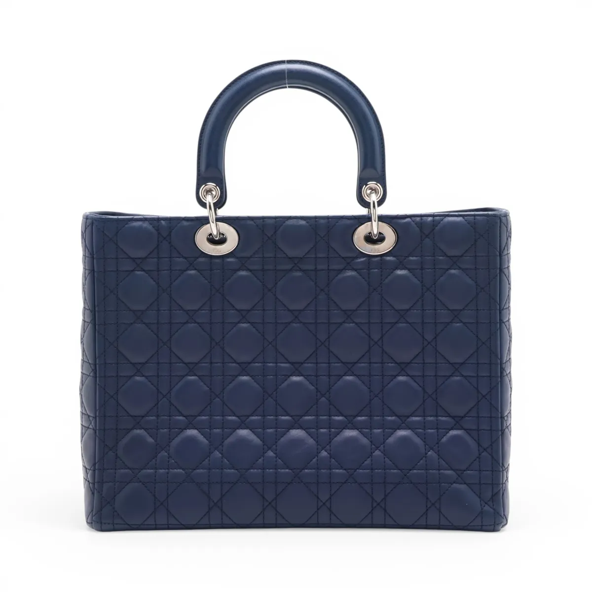 Lady Dior Cannage Large Leather 2-Way Handbag, Blue — view 2