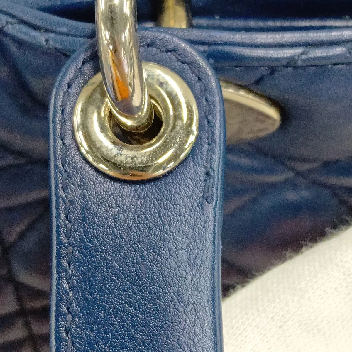Lady Dior Cannage Large Leather 2-Way Handbag, Blue — view 12