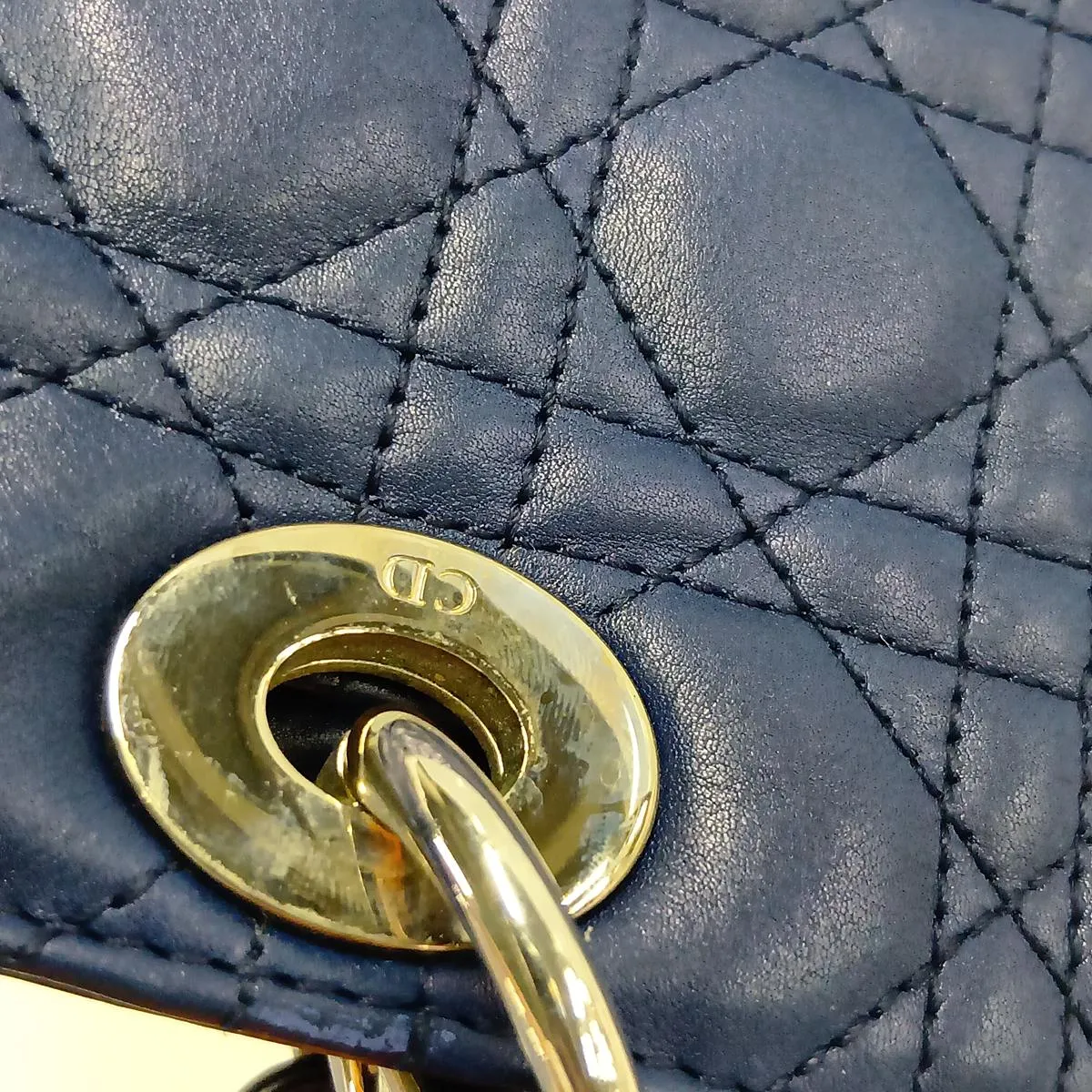 Lady Dior Cannage Large Leather 2-Way Handbag, Blue — view 14