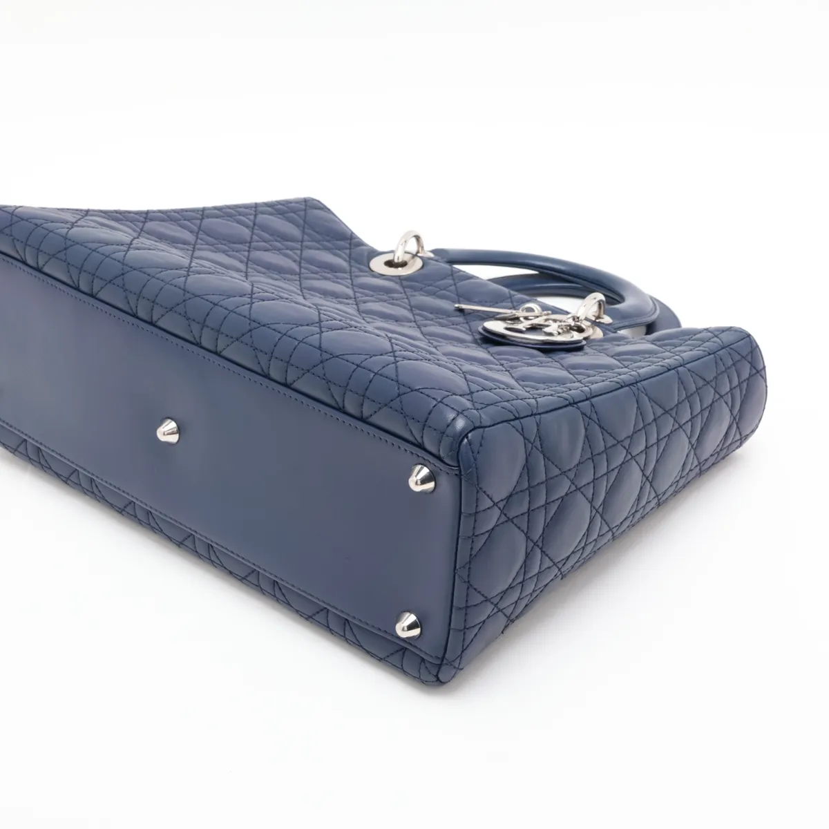 Lady Dior Cannage Large Leather 2-Way Handbag, Blue — view 3