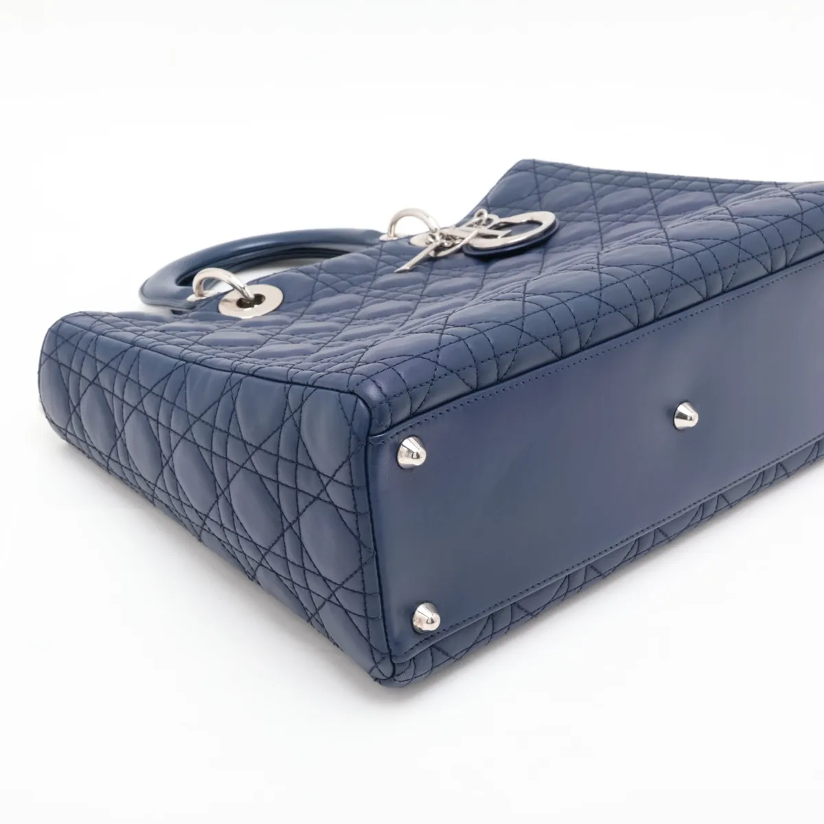 Lady Dior Cannage Large Leather 2-Way Handbag, Blue — view 4