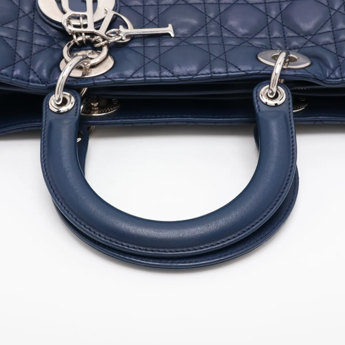 Lady Dior Cannage Large Leather 2-Way Handbag, Blue — view 5