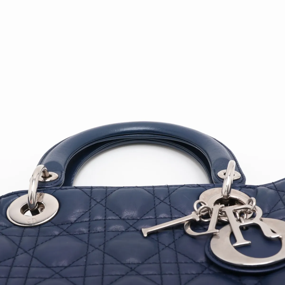 Lady Dior Cannage Large Leather 2-Way Handbag, Blue — view 6