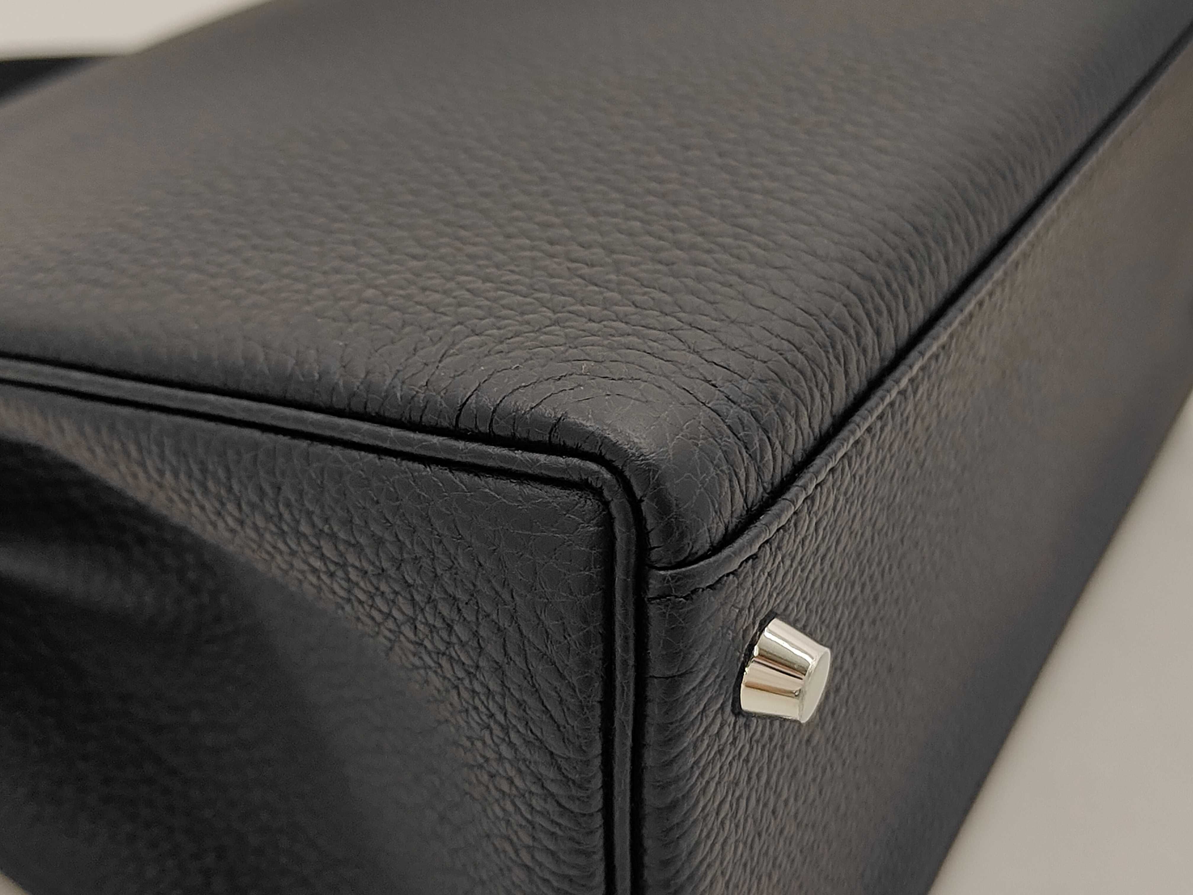 Kelly 28 Black Togo Leather Handbag with Silver Hardware (G Stamp) — view 7