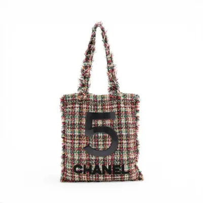 No. 5 Tweed x Leather Tote Bag, Multicolor, Silver Hardware, 23772649, Serial Number 23