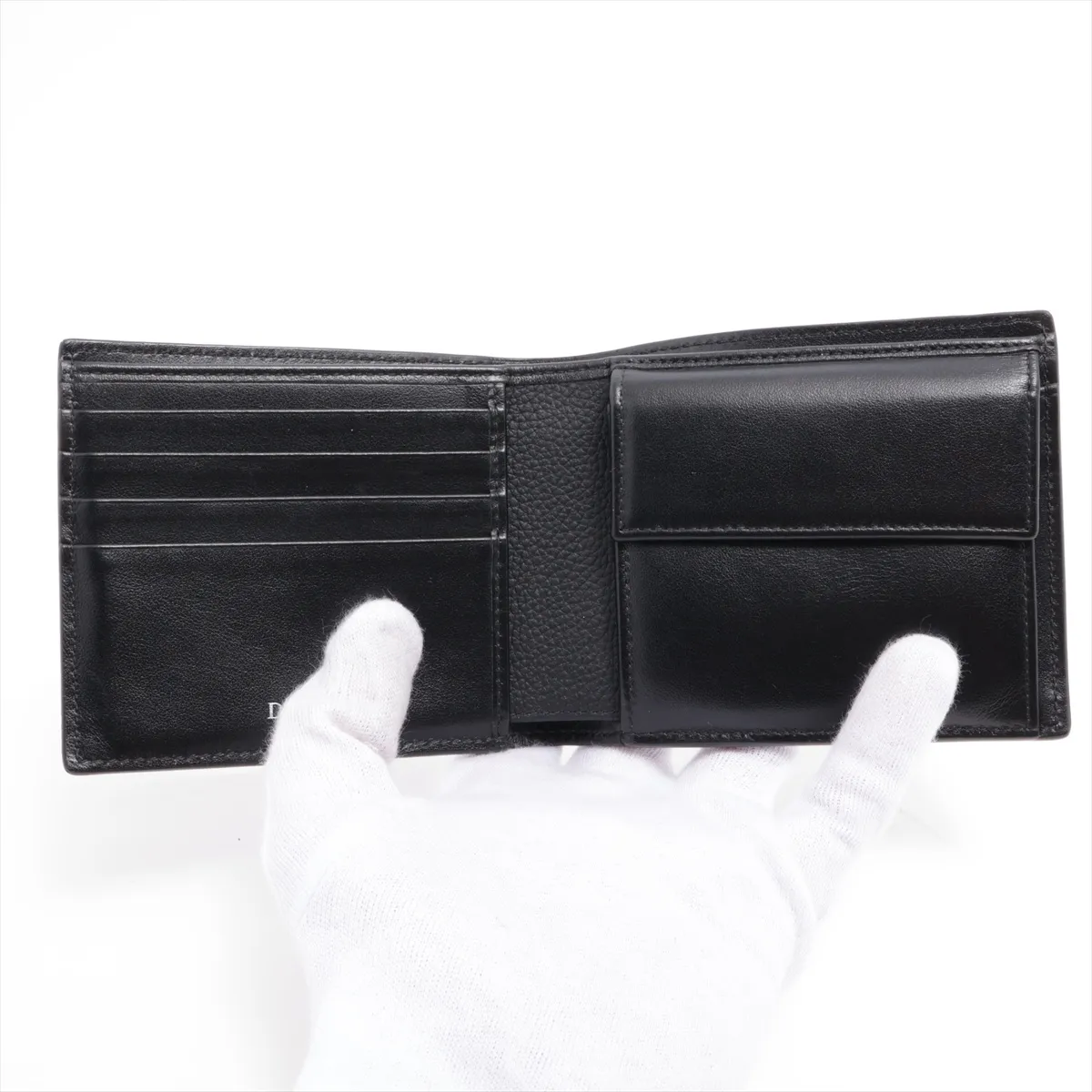 Saddle Leather Compact Wallet, Black — view 3