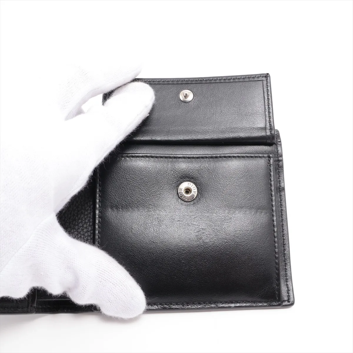 Saddle Leather Compact Wallet, Black — view 4