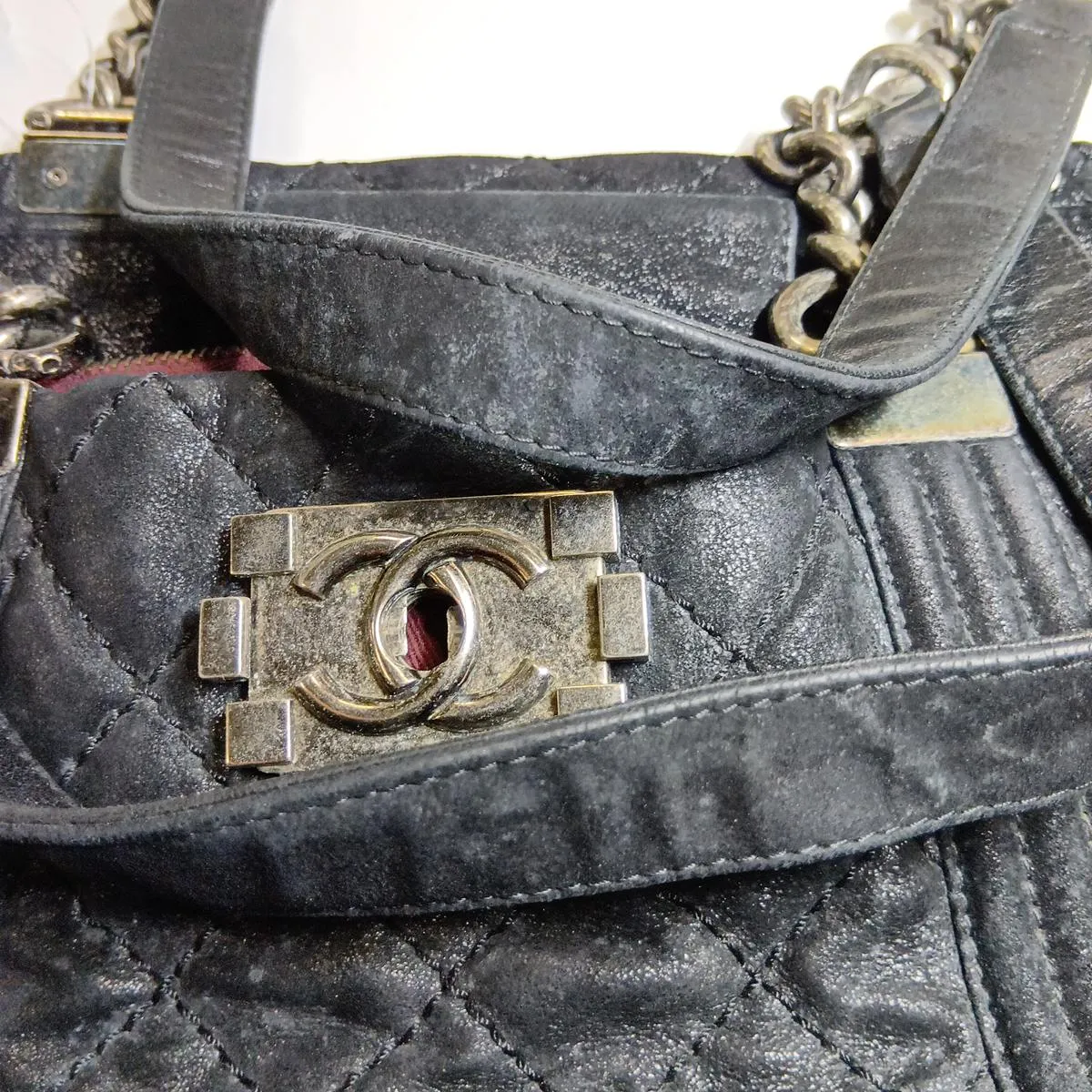 Boy Chanel Leather Chain Tote Bag, Black with Gunmetal Hardware, 18489340, Serial Number 18-series, Guarantee Card (Deformed) — view 15