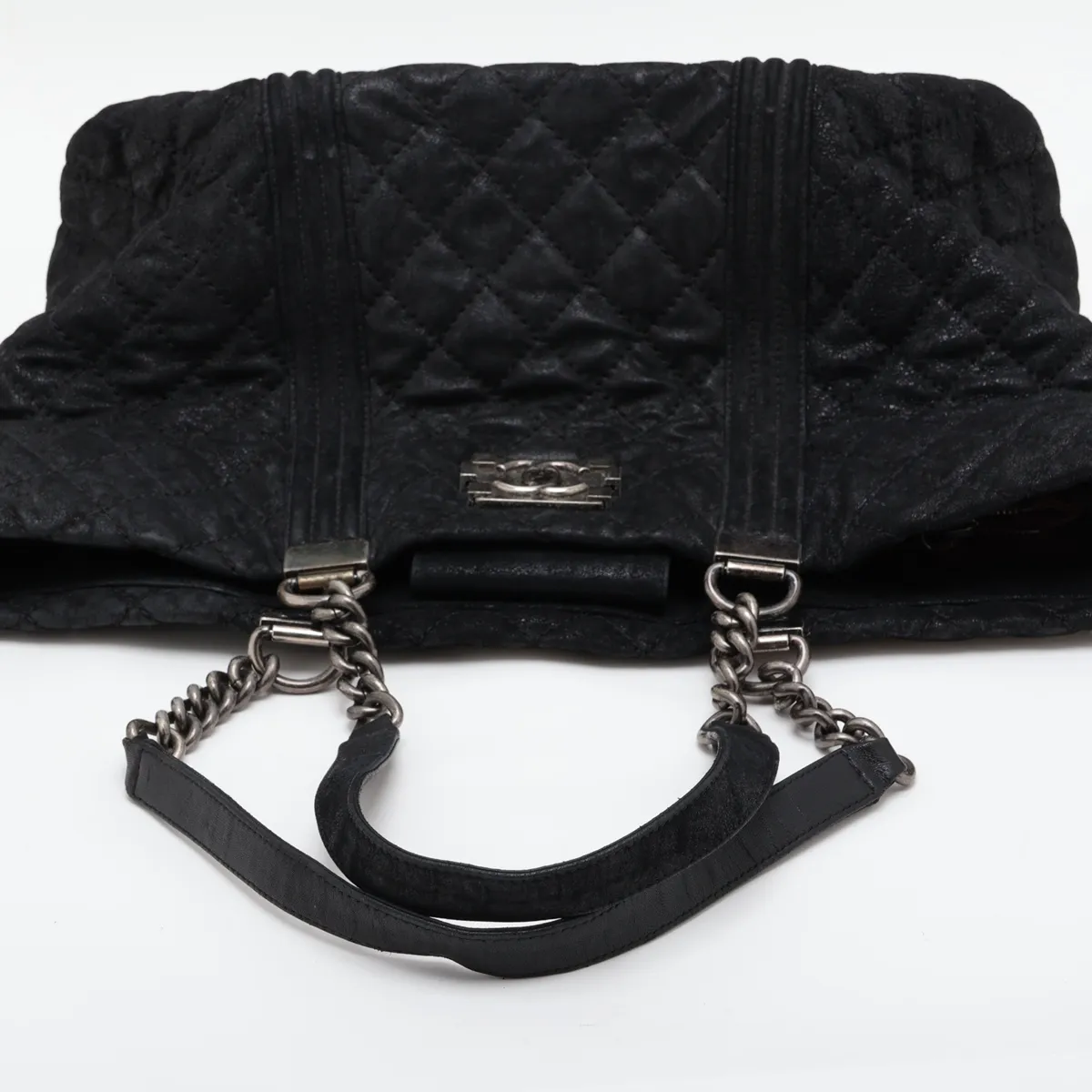 Boy Chanel Leather Chain Tote Bag, Black with Gunmetal Hardware, 18489340, Serial Number 18-series, Guarantee Card (Deformed) — view 5