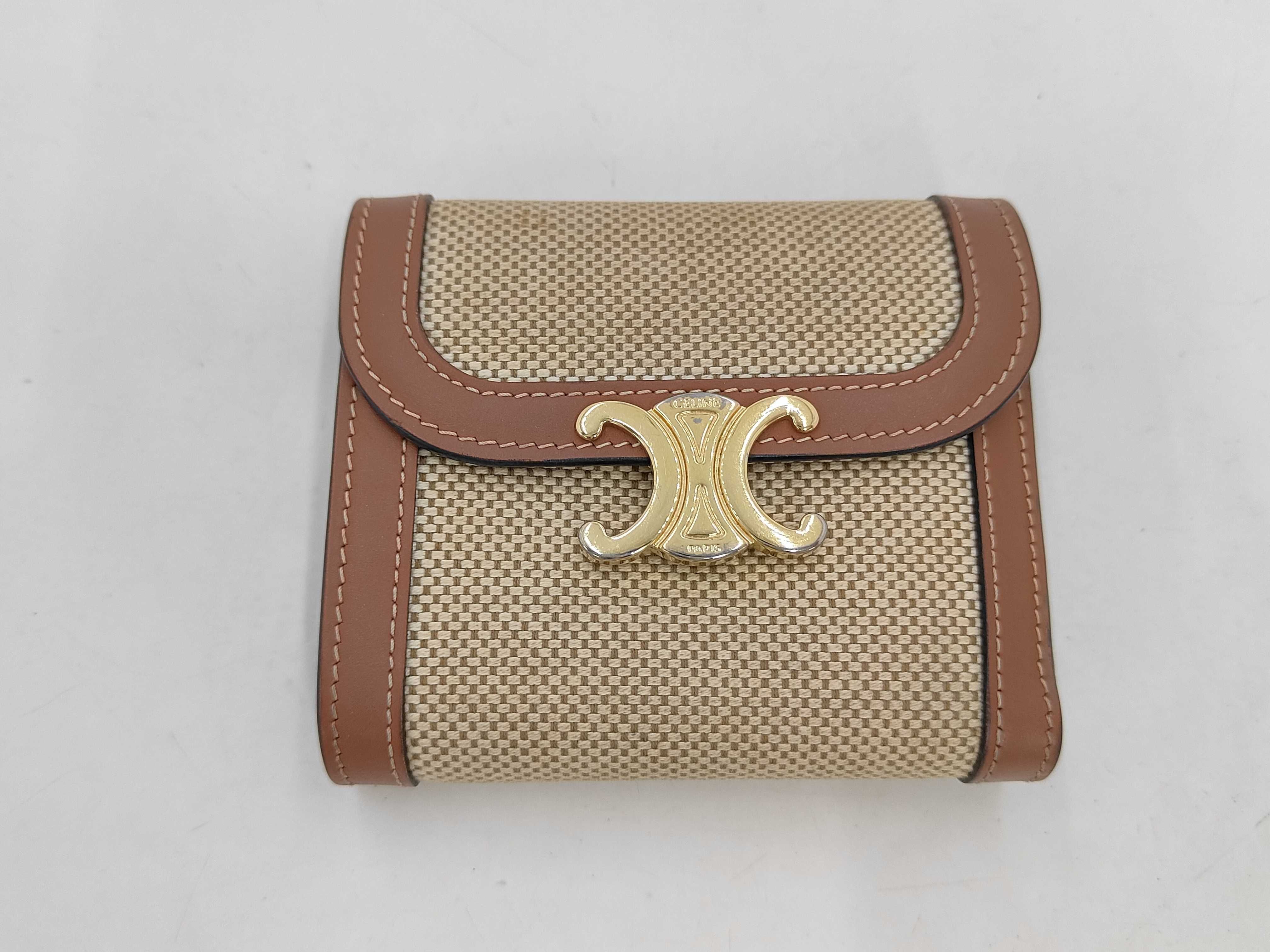 Triomphe Tri-fold Wallet, Canvas, Beige x Brown