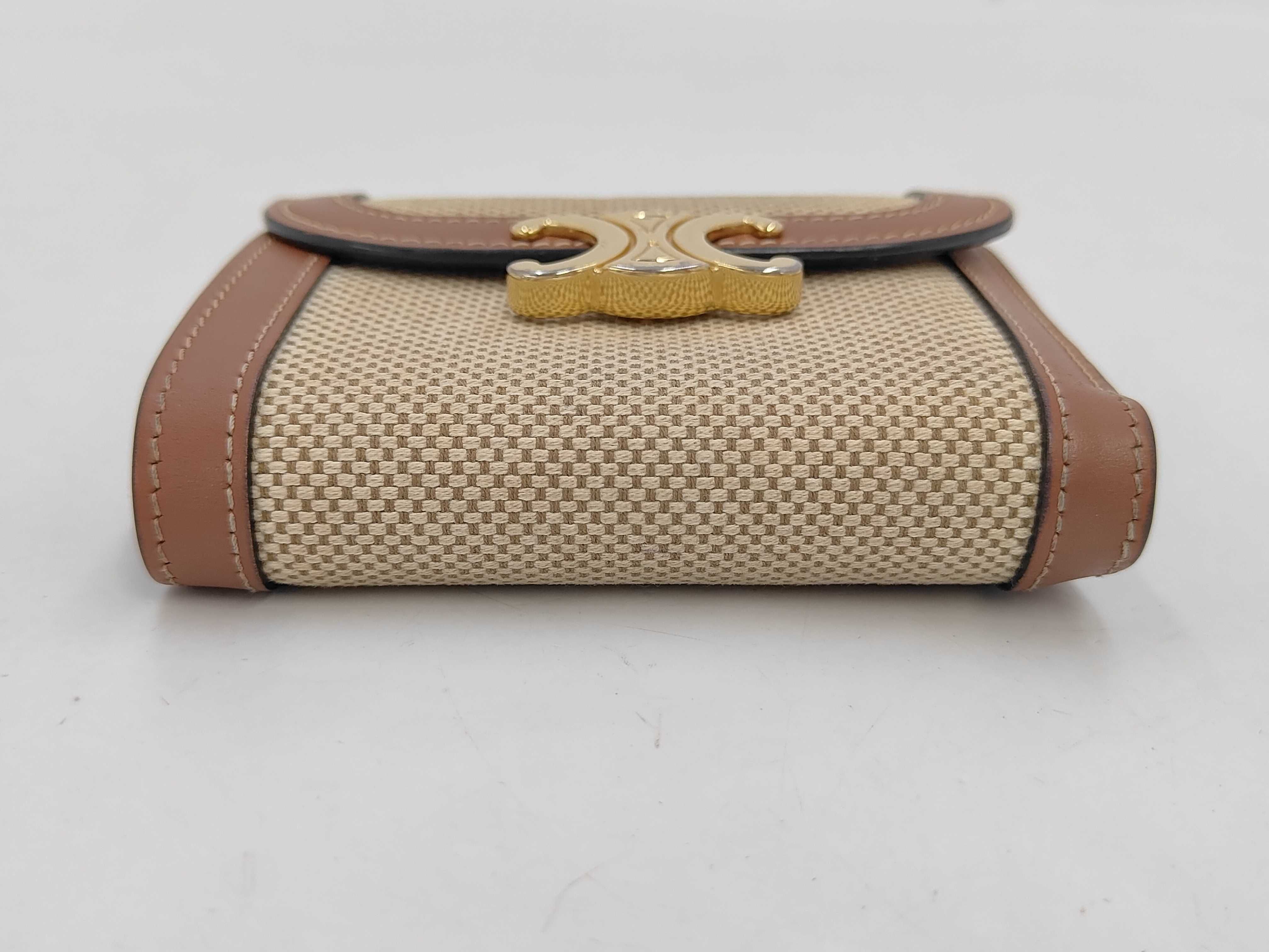 Triomphe Tri-fold Wallet, Canvas, Beige x Brown — view 3