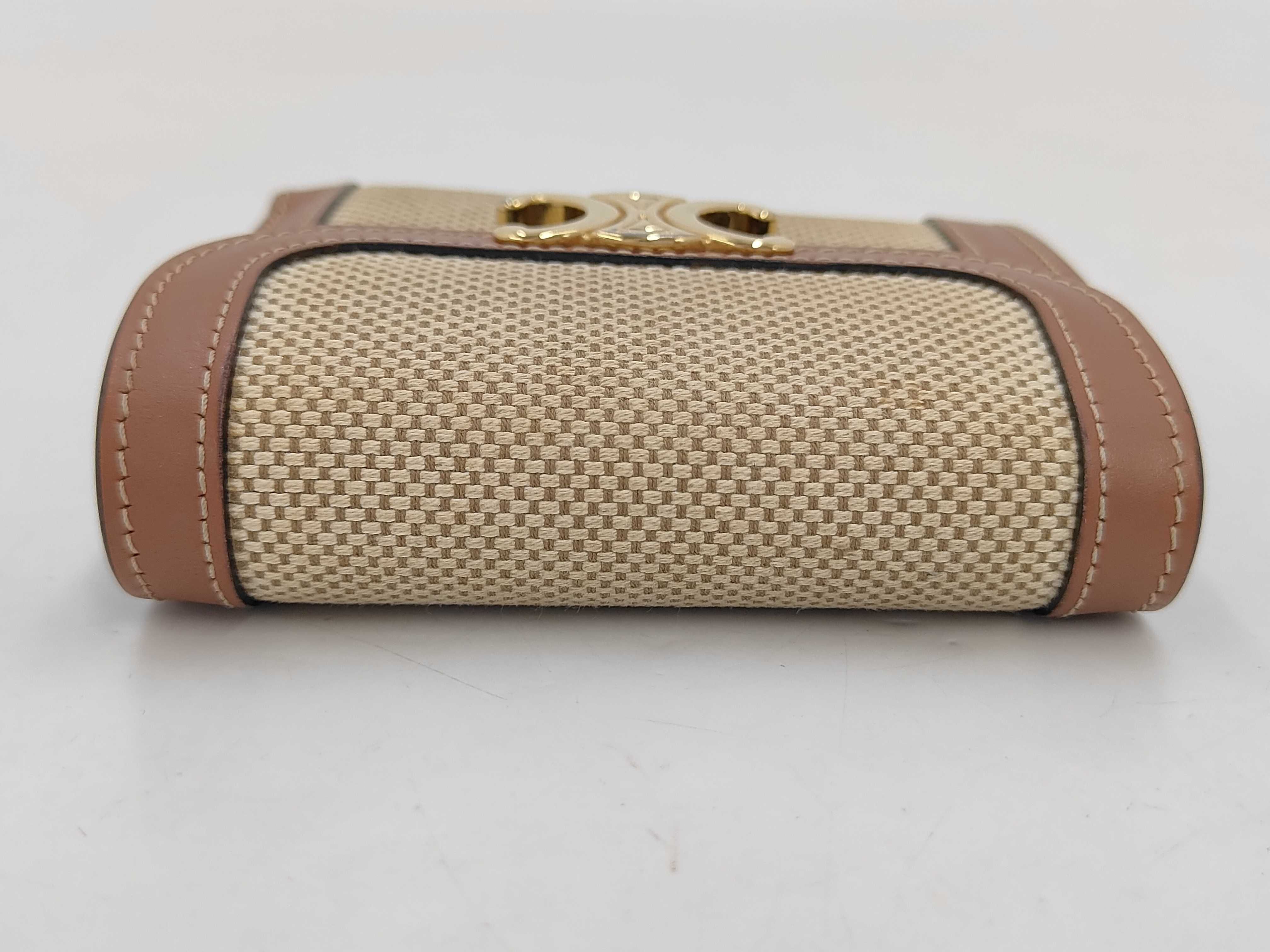 Triomphe Tri-fold Wallet, Canvas, Beige x Brown — view 6