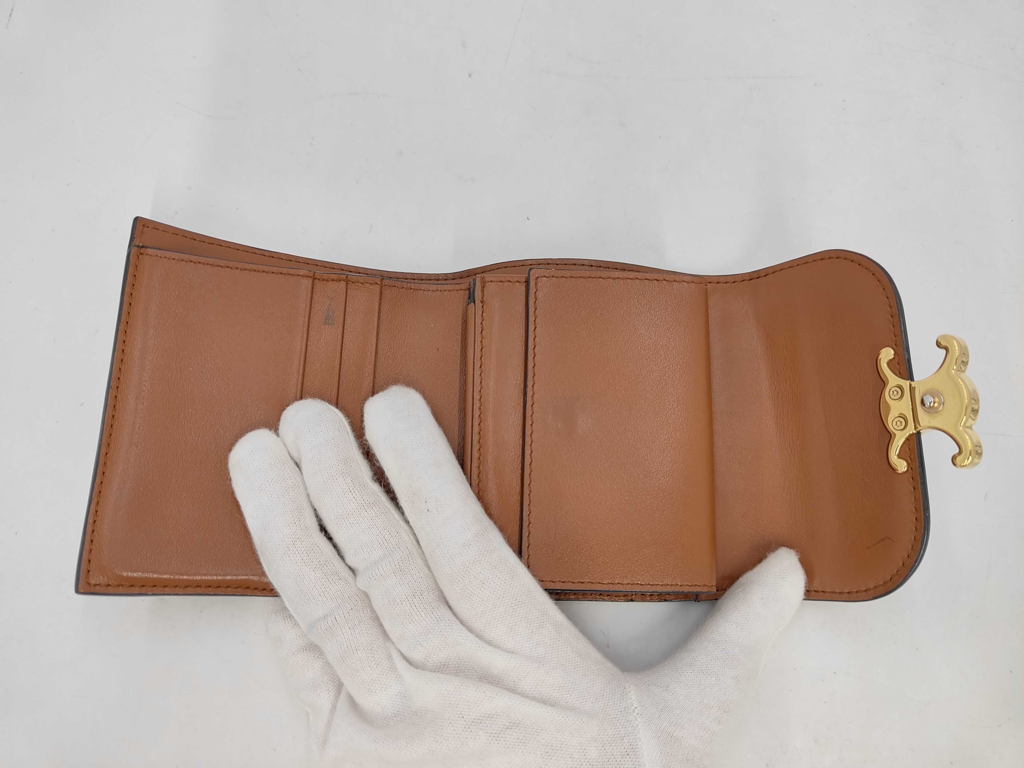 Triomphe Tri-fold Wallet, Canvas, Beige x Brown — view 7