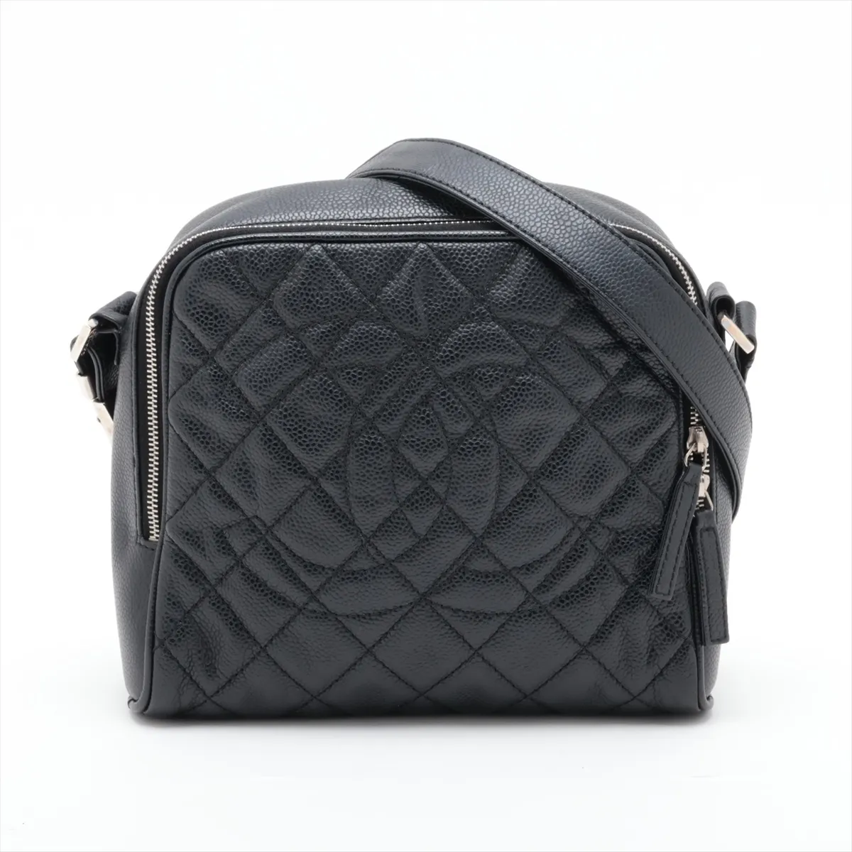 Matelassé Caviar Skin Shoulder Bag, Black with Silver Hardware, Item No. 12375881, Series No. 12